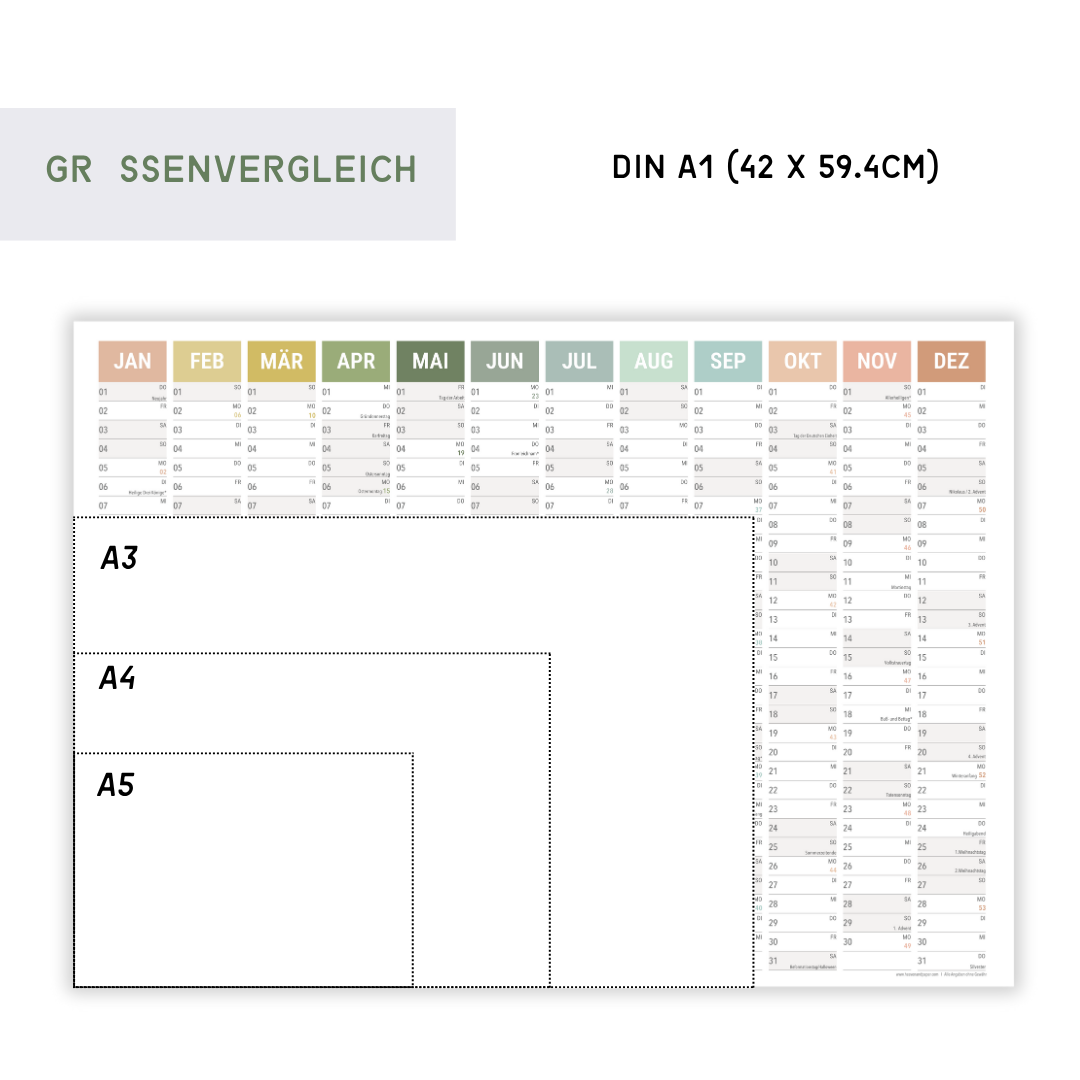 A2 Wandplaner gerollt 2026 Natural Querformat