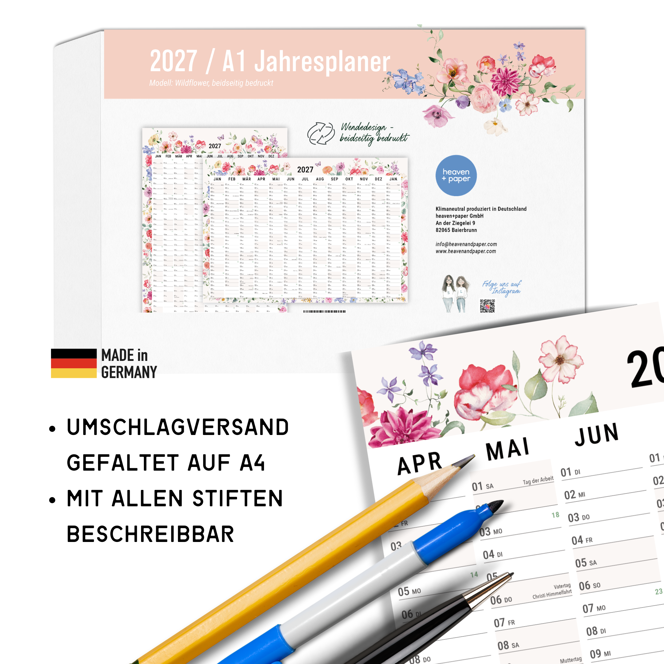A1 Jahresplaner 2027 Wildflower – Verpackung mit Produktinfos