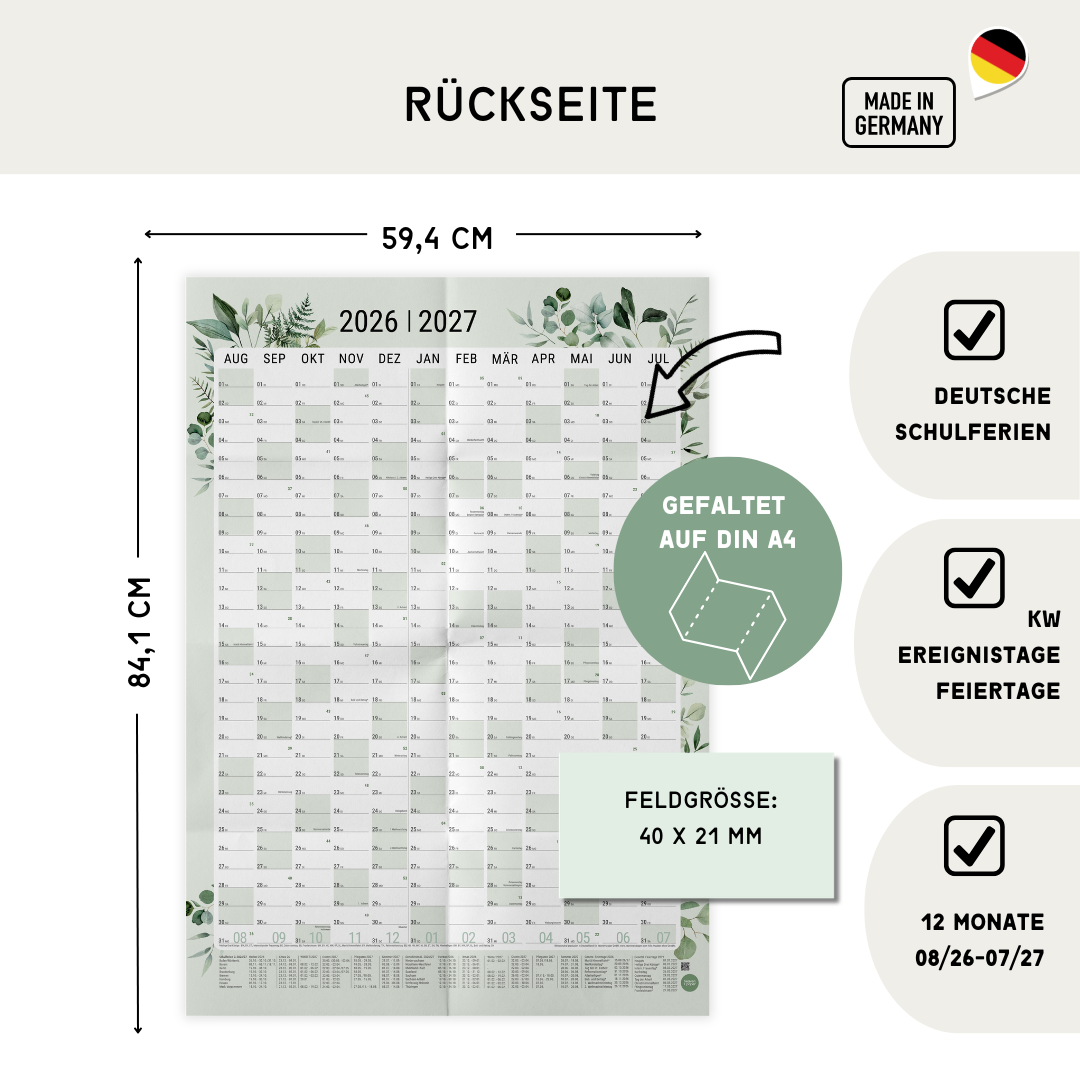 Schuljahresplaner 2026/2027 A1 Greenery – Wandkalender botanisch
