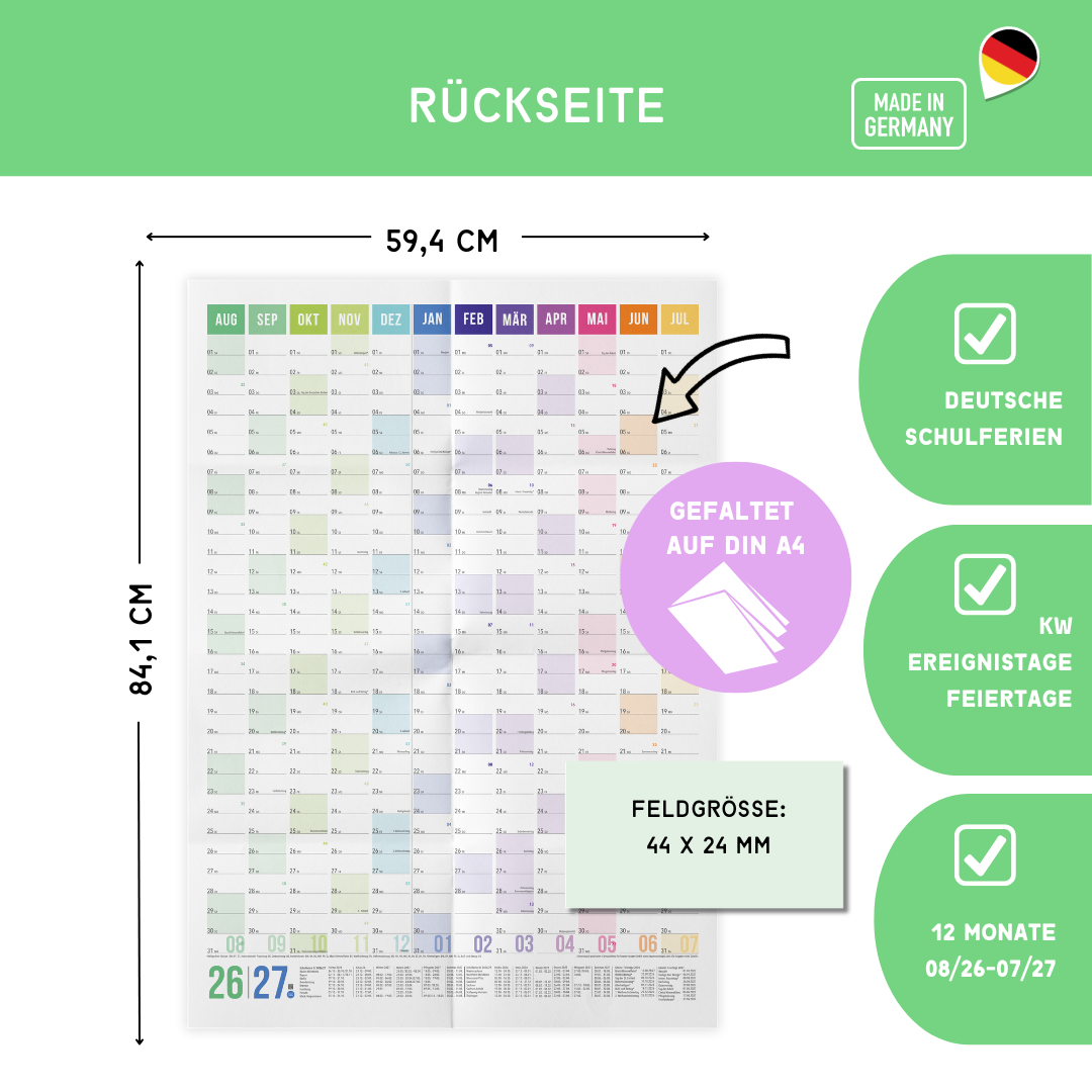 Schuljahresplaner 2026/2027 A1 Regenbogen – Wandkalender mit Ferien