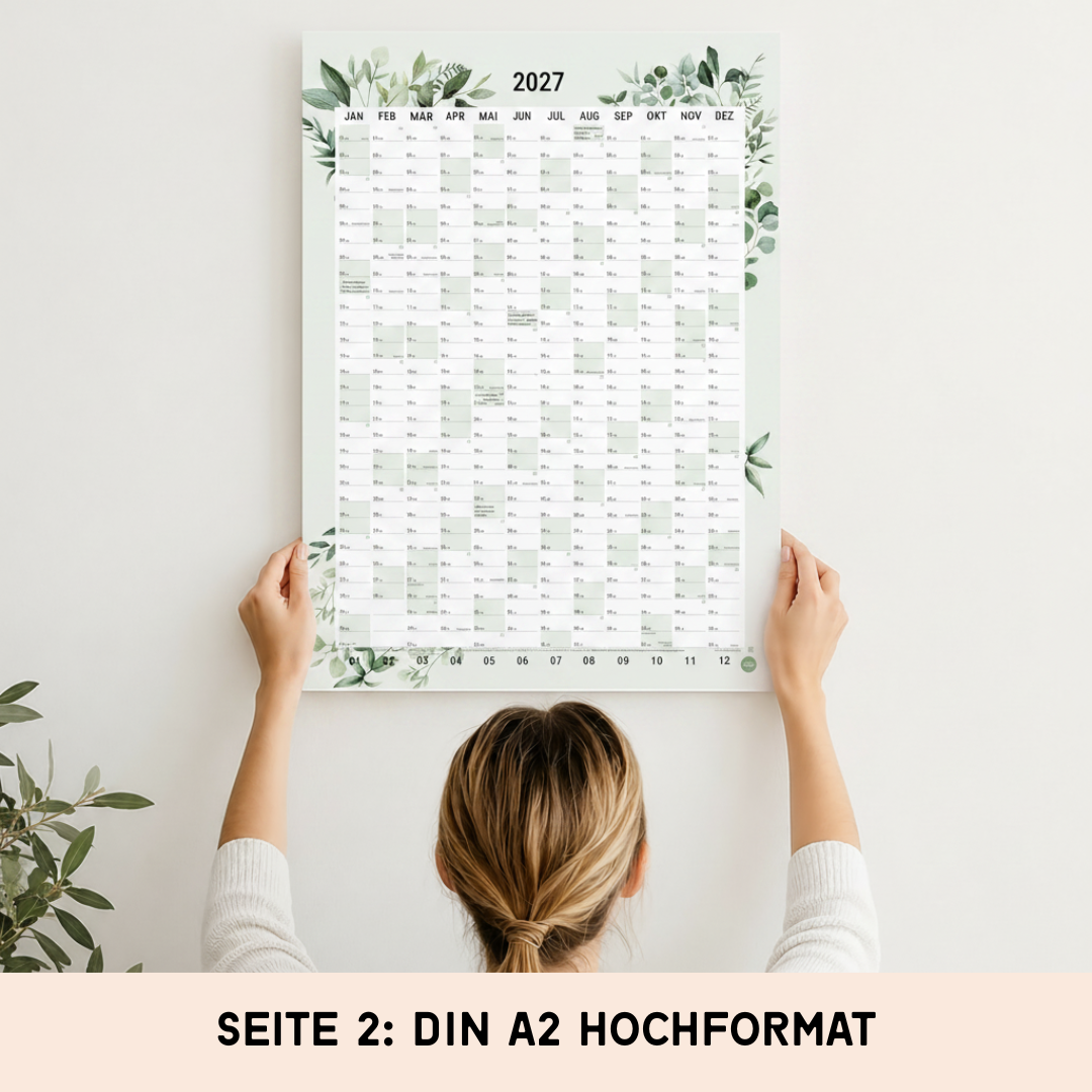 A2 Wandplaner 2027 gerollt Greenery Querformat/Hochformat