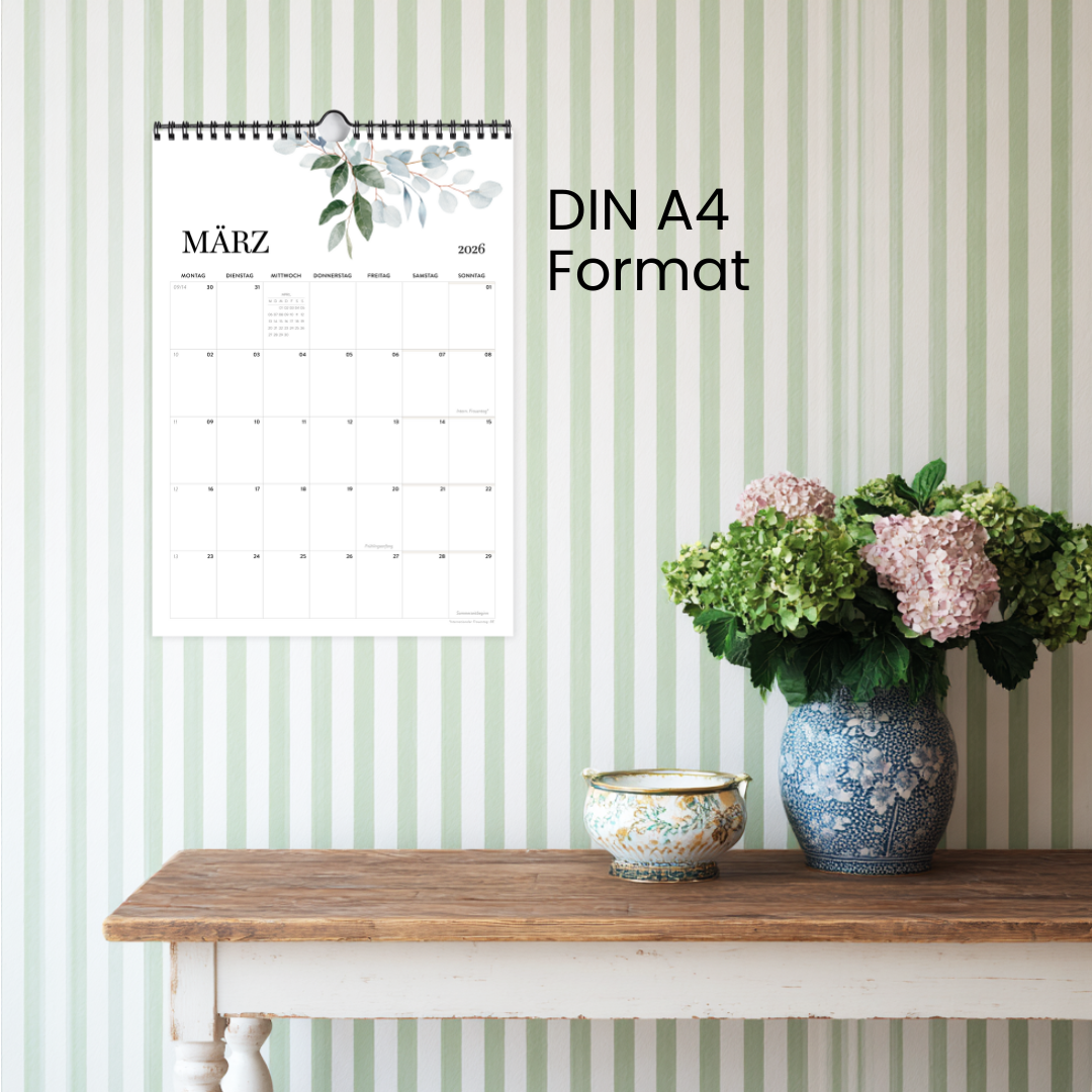 A4 Wandkalender 2026  Felder Hochformat