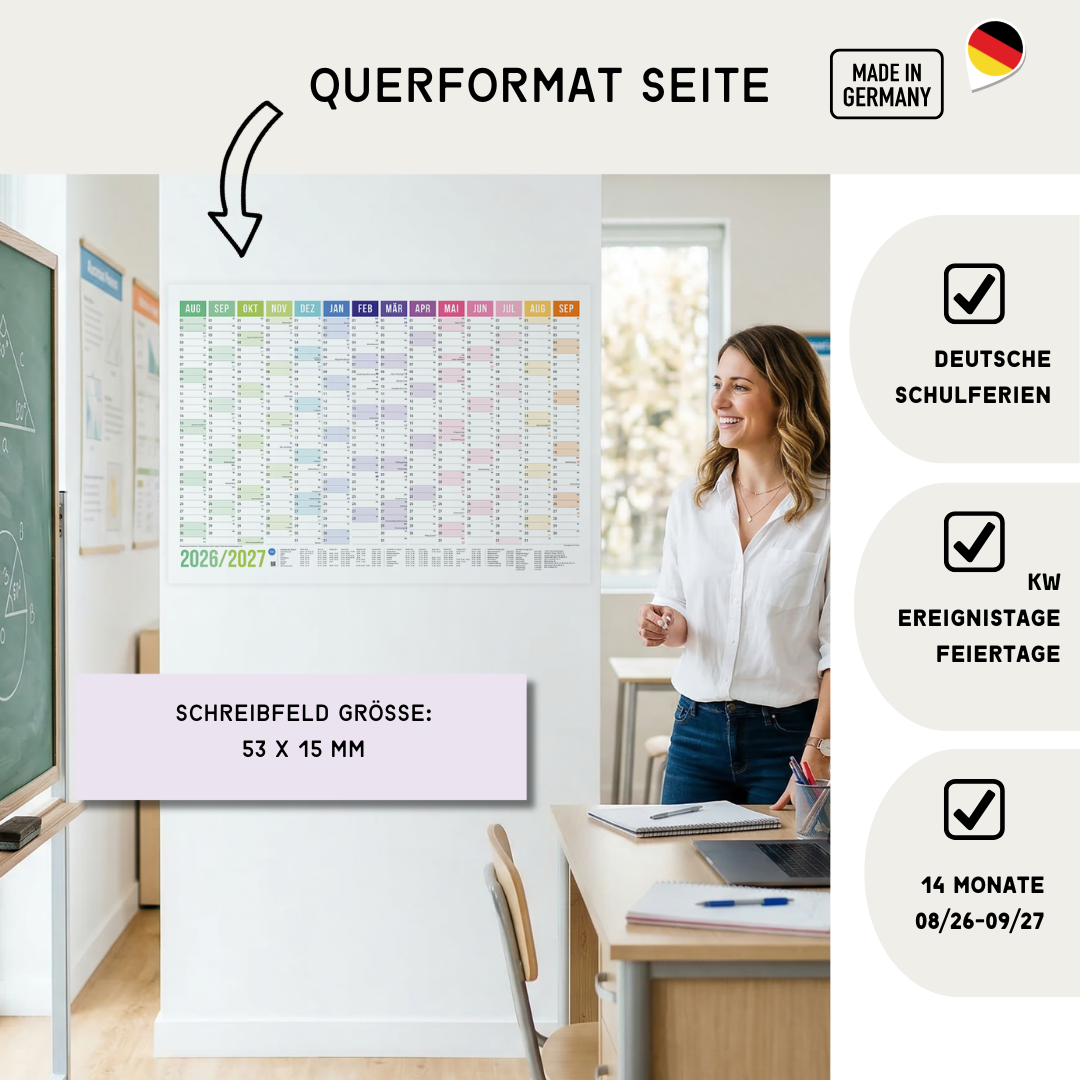 Schuljahresplaner 2026/2027 A1 Regenbogen – Wandkalender mit Ferien