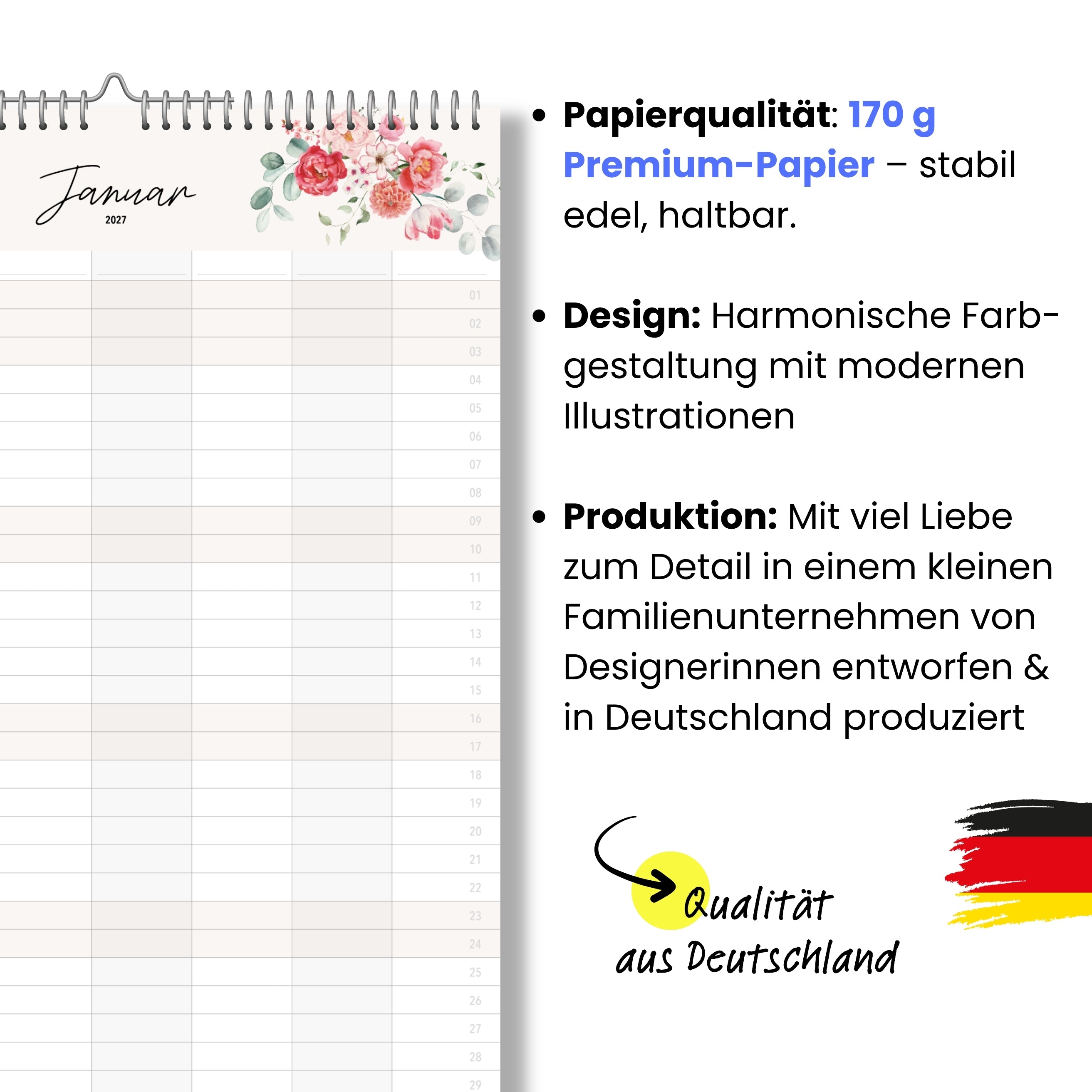 Familienkalender 7 Spalten XXL Wildblumen 2027 Blumen