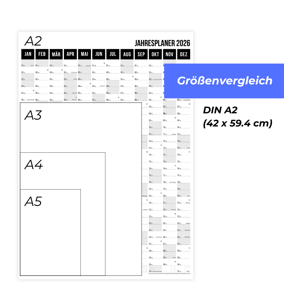A2 Wandplaner gerollt 2026 Black Hochformat