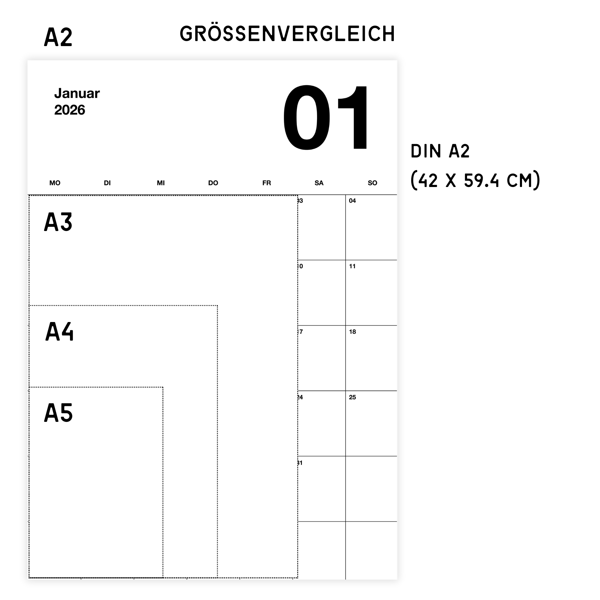 A2 Minimalistischer Design Wandkalender 2026 Black