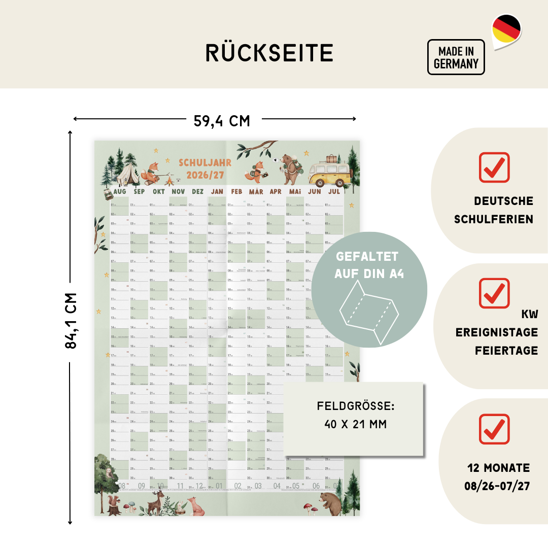 Schuljahresplaner 2026/2027 A1 Waldtiere – Familienkalender