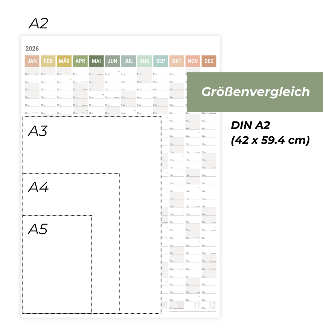 A2 Wandplaner gerollt 2026 Natural Hochformat
