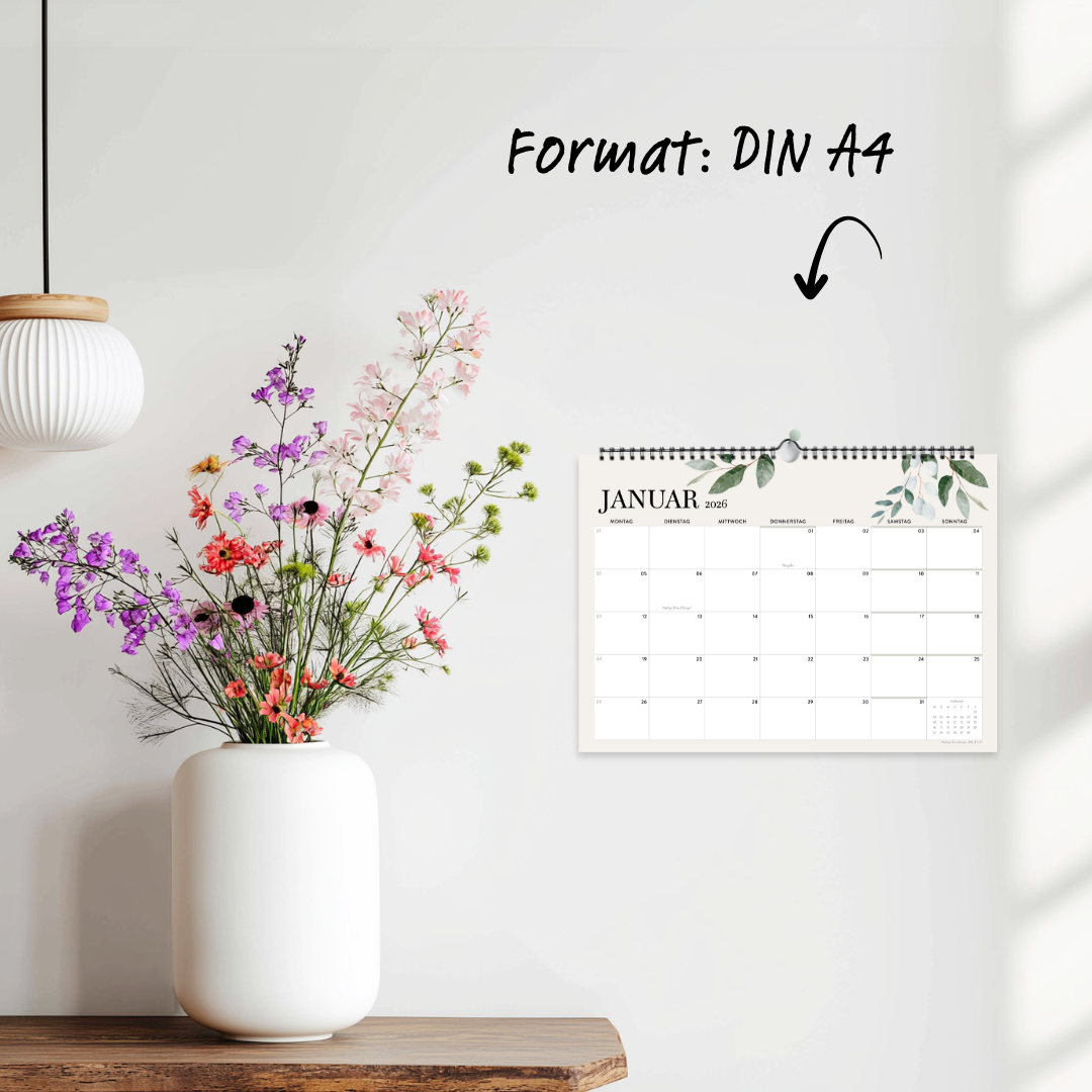 A4 Wandkalender 2026  Felder Querformat
