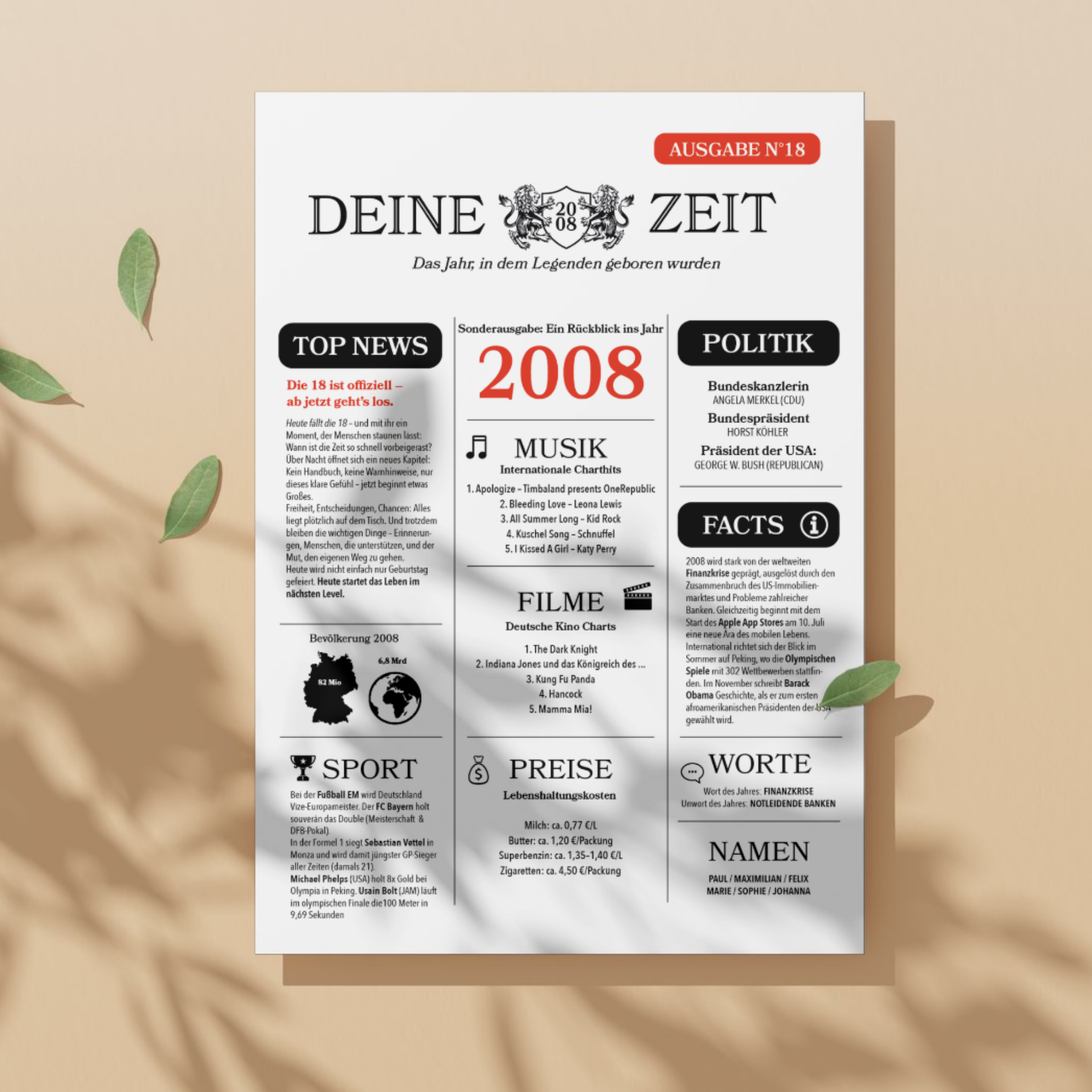 18. Geburtstag Grusskarte A5 Zeitungsdesign