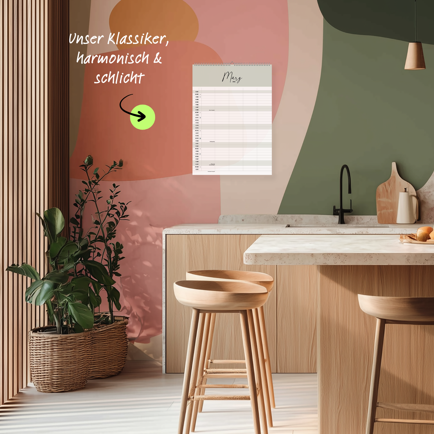 A3 Familienplaner COZY 5 Spalten 2026 minimalistisch