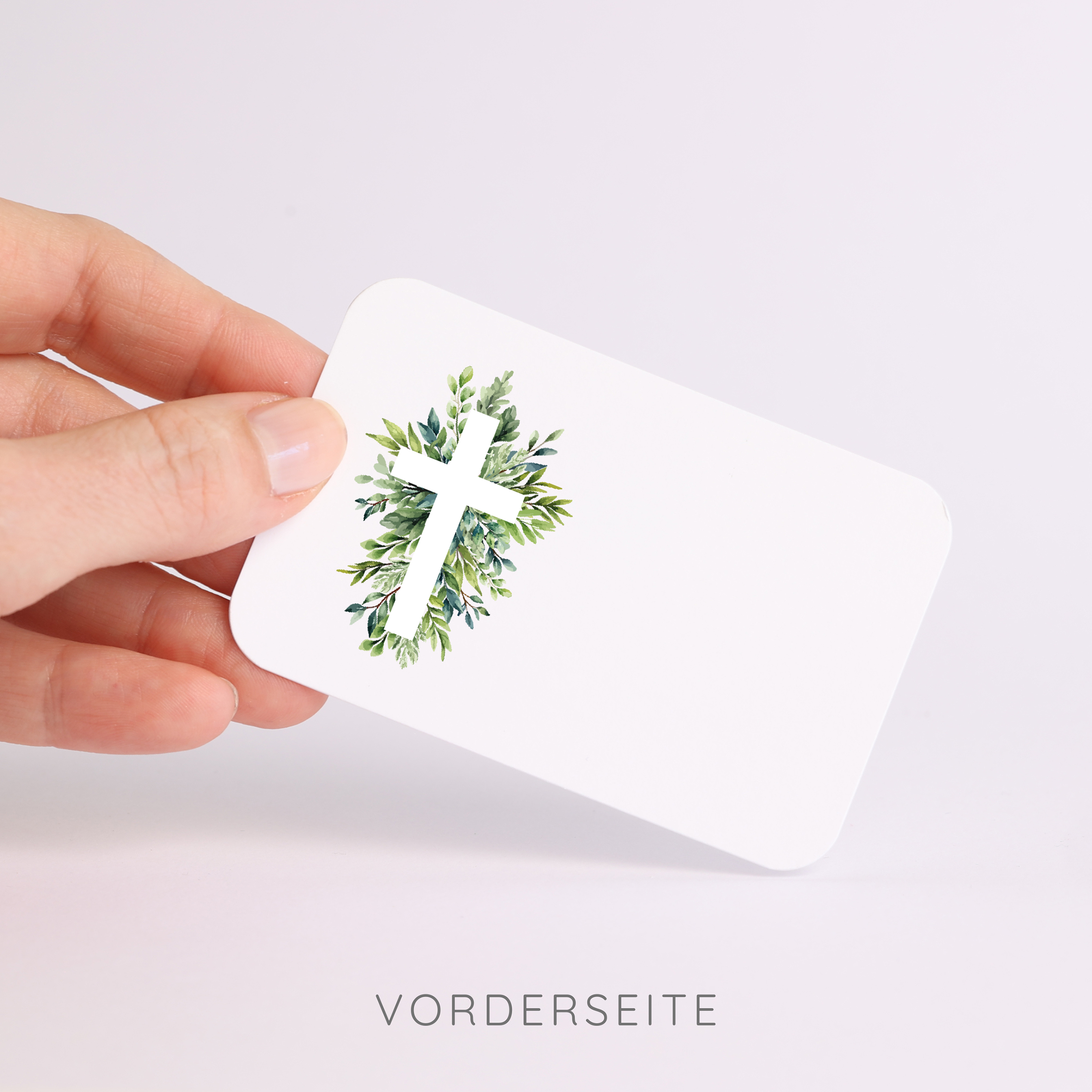 40 Mini Karten Kreuz Eukalyptus – Kommunion, Konfirmation & Firmung, Jungen & Mädchen, Beileger Gastgeschenk