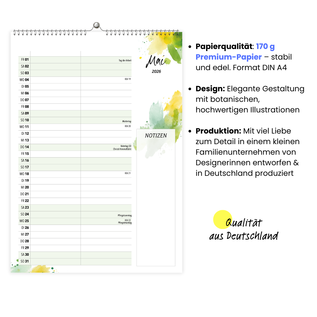 A4 Wandkalender 2 Spalten SPLASH 2026