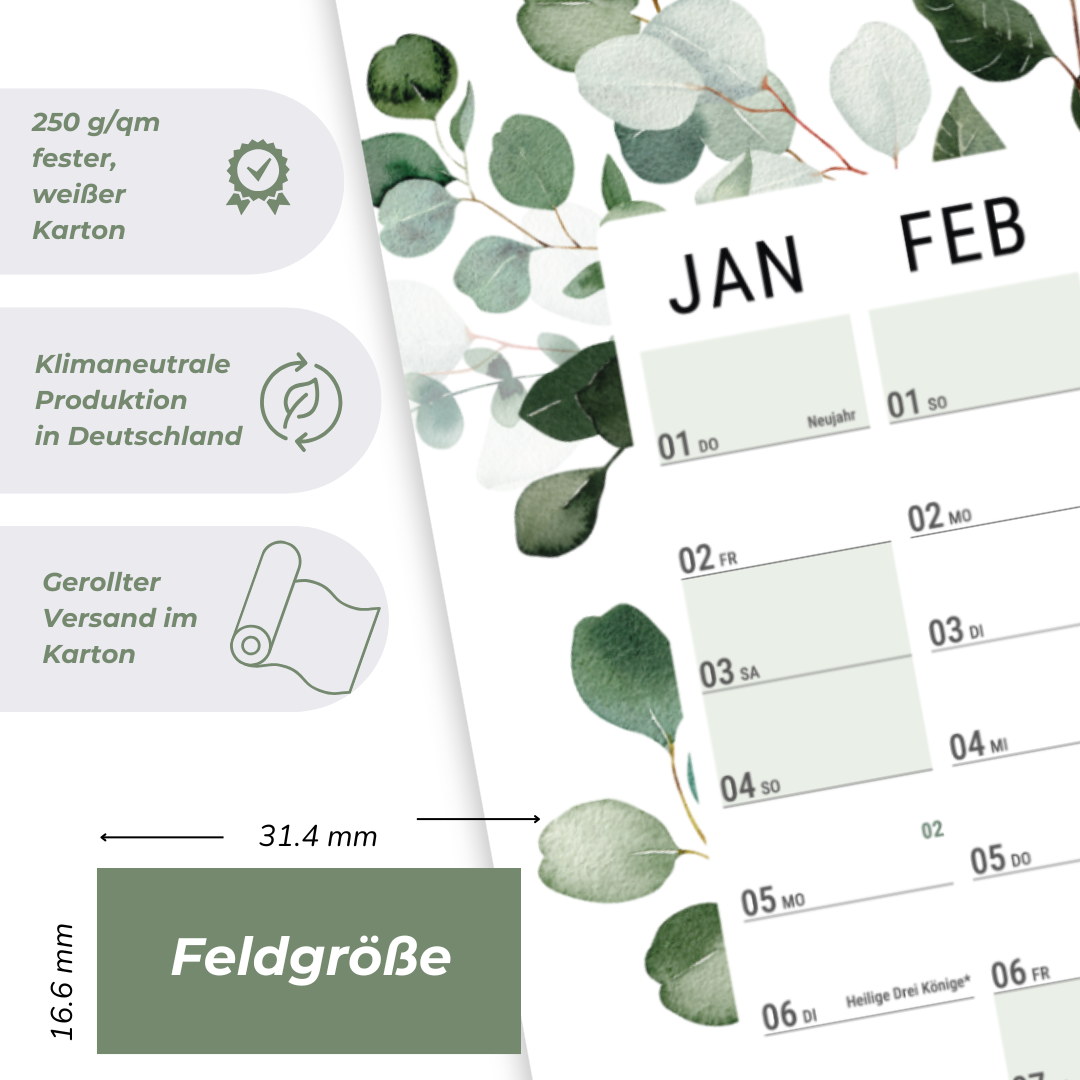 A2 Wandplaner gerollt 2026 Green Hochformat