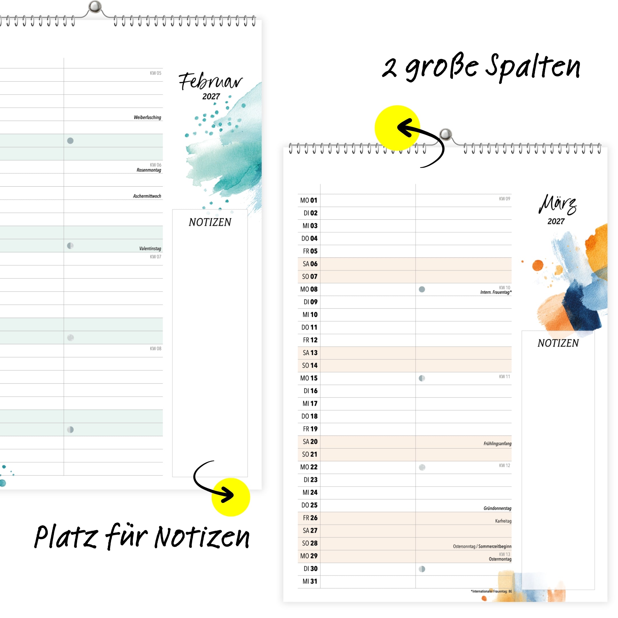 Wandkalender 2 Spalten A4 Splash 2027
