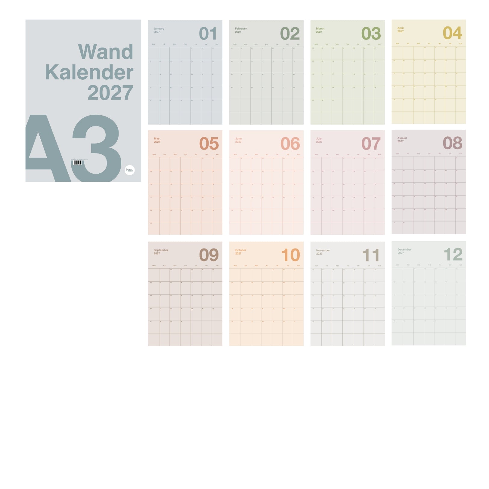Wandkalender 2027 A3 I Designkalender I Natural
