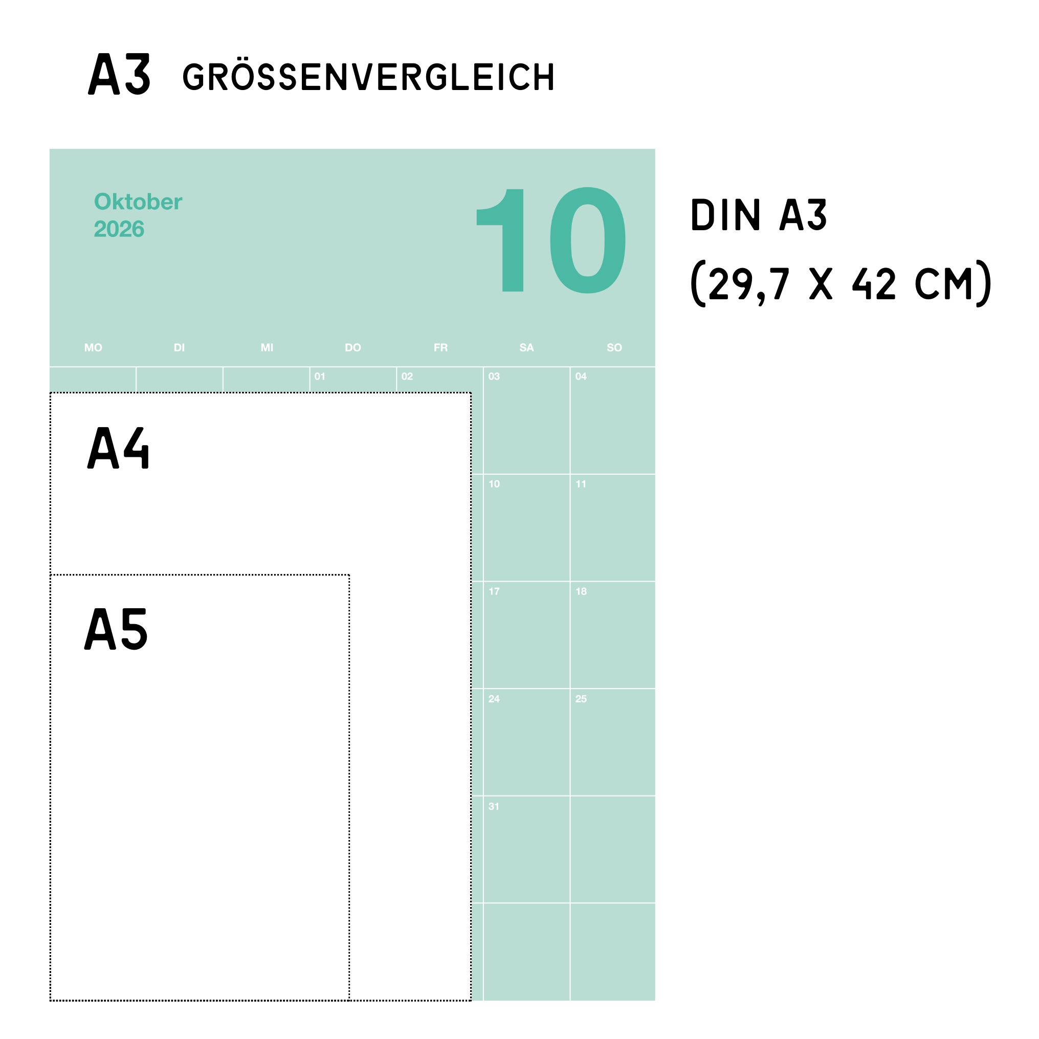A3 Bunter Design Wandkalender 2026 Pastell