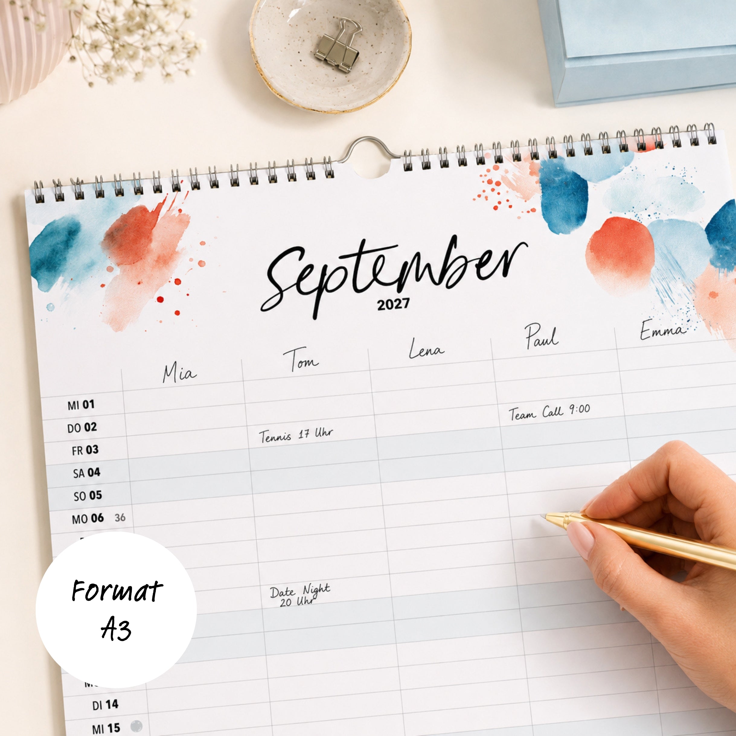 A3 Familienplaner Splash 5 Spalten 2027 Kunstkalender