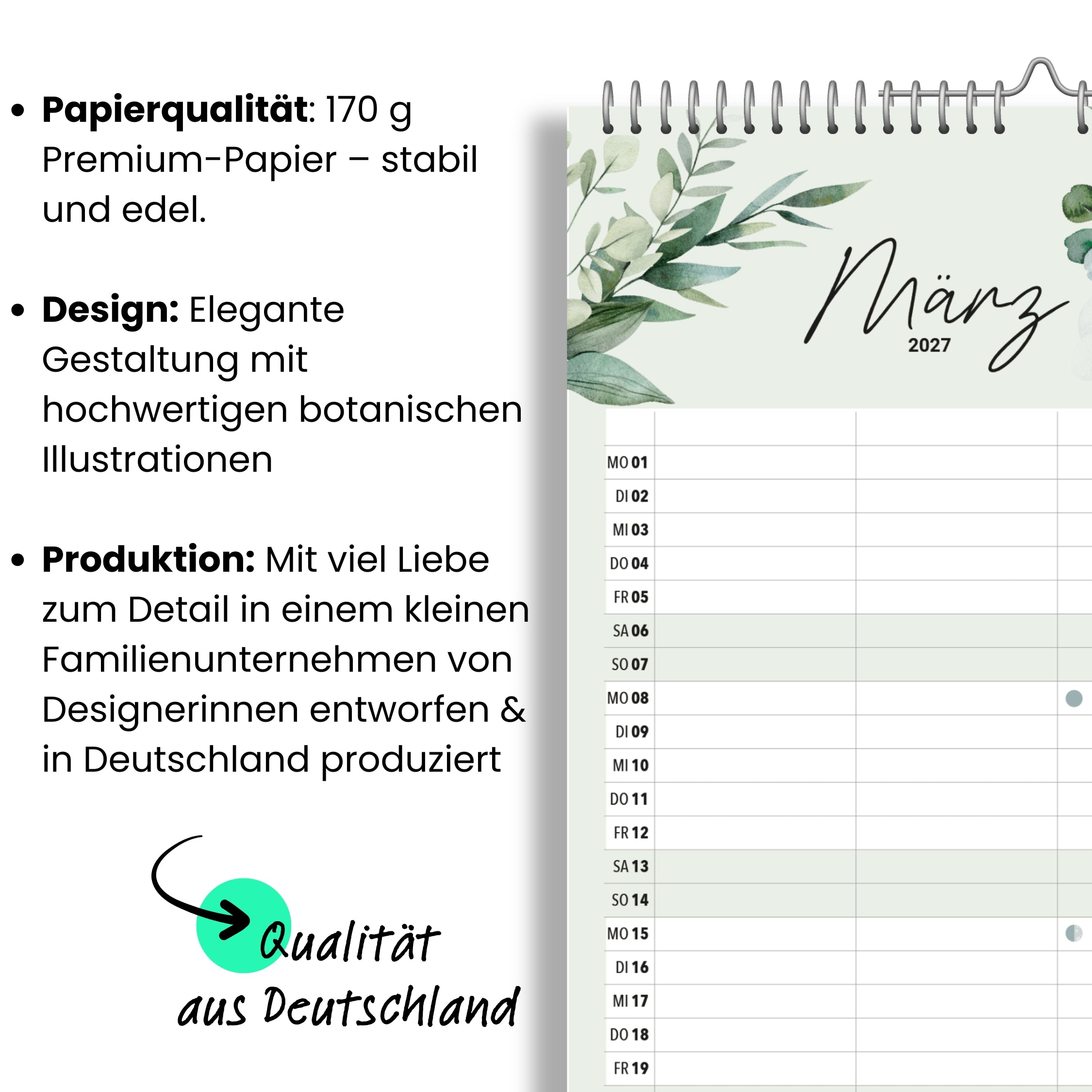 Paarplaner 3 Spalten 2027 Green, botanisch