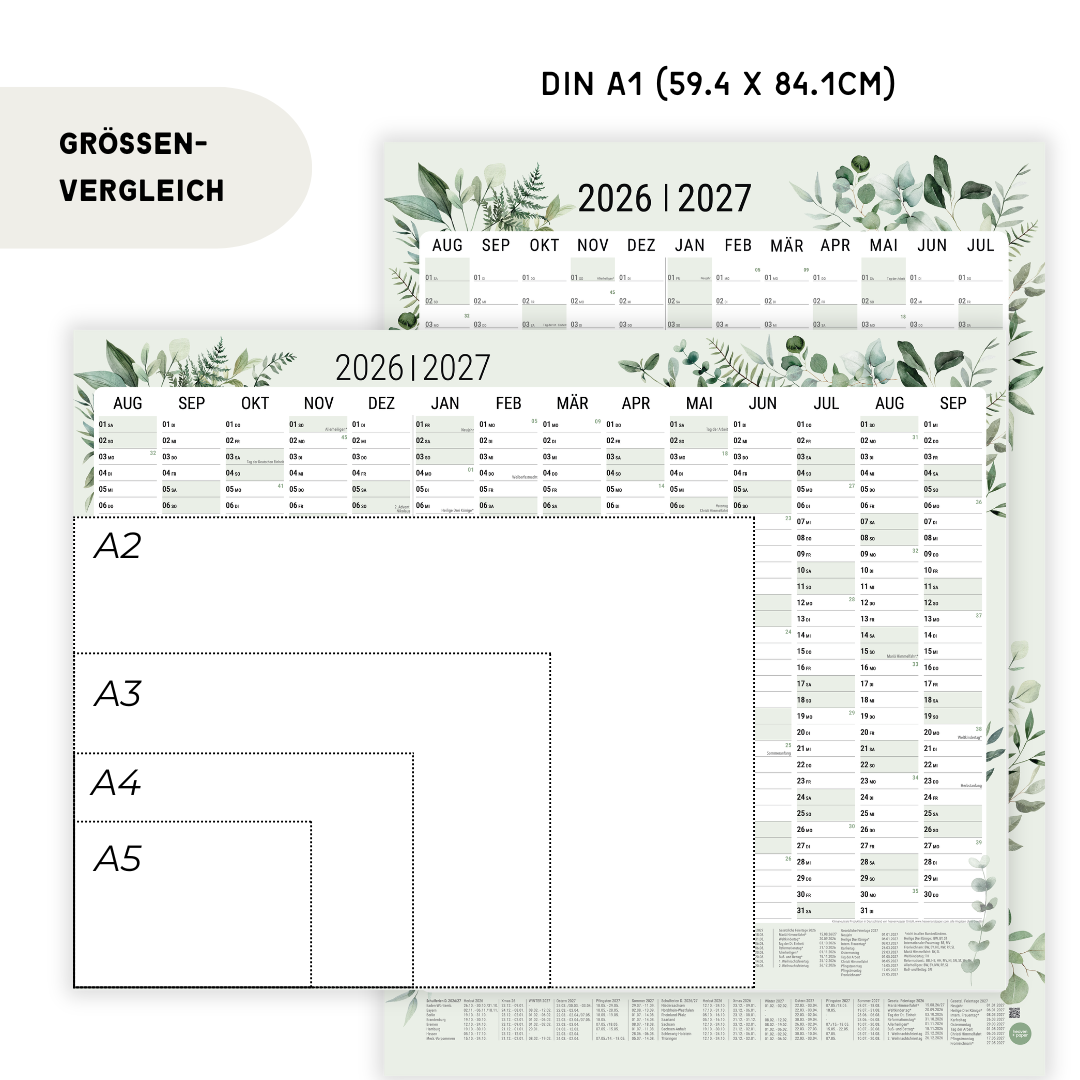 Schuljahresplaner 2026/2027 A1 Greenery – Wandkalender botanisch