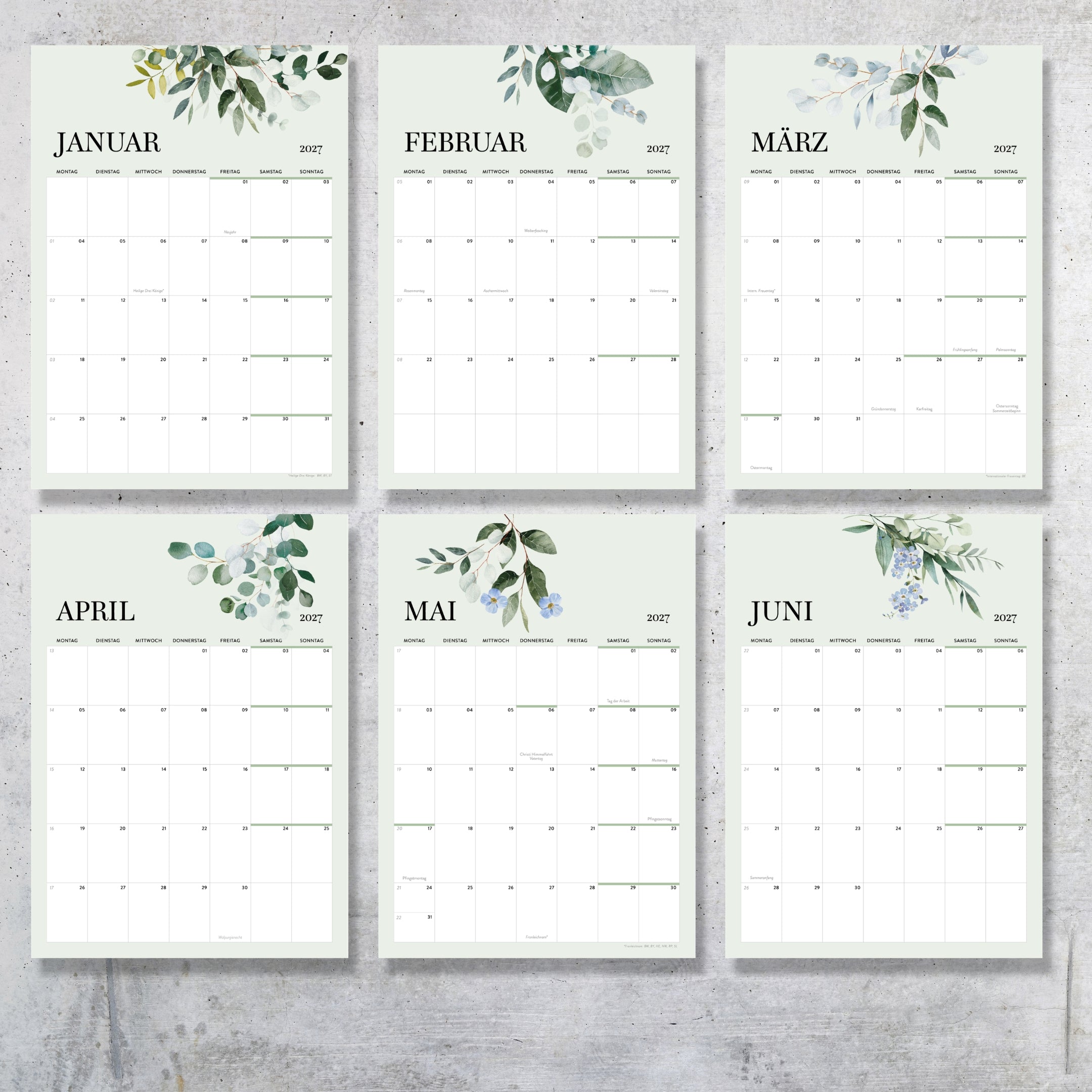 A4 Wandkalender 2027 Eukalyptus Hochformat