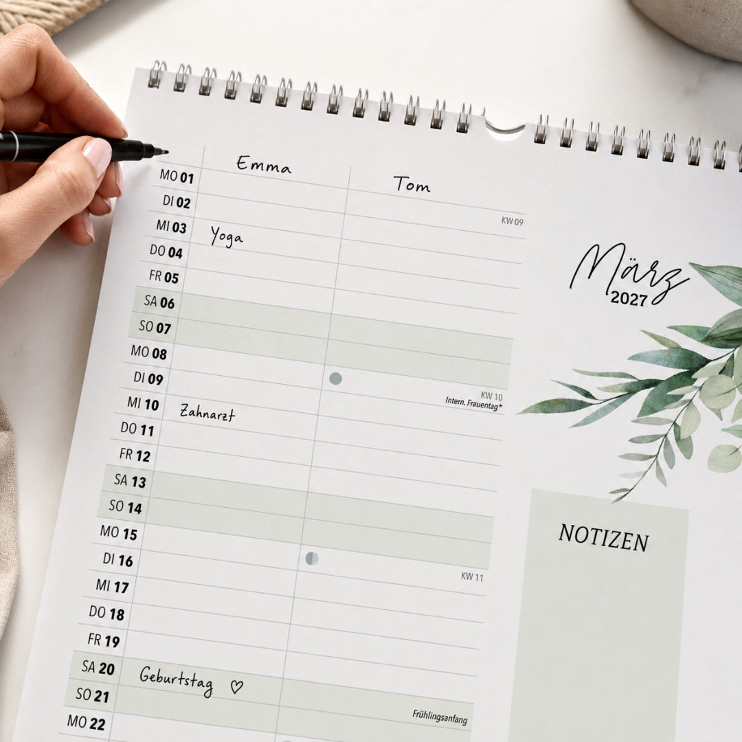 Wandkalender 2 Spalten A4 Green 2027