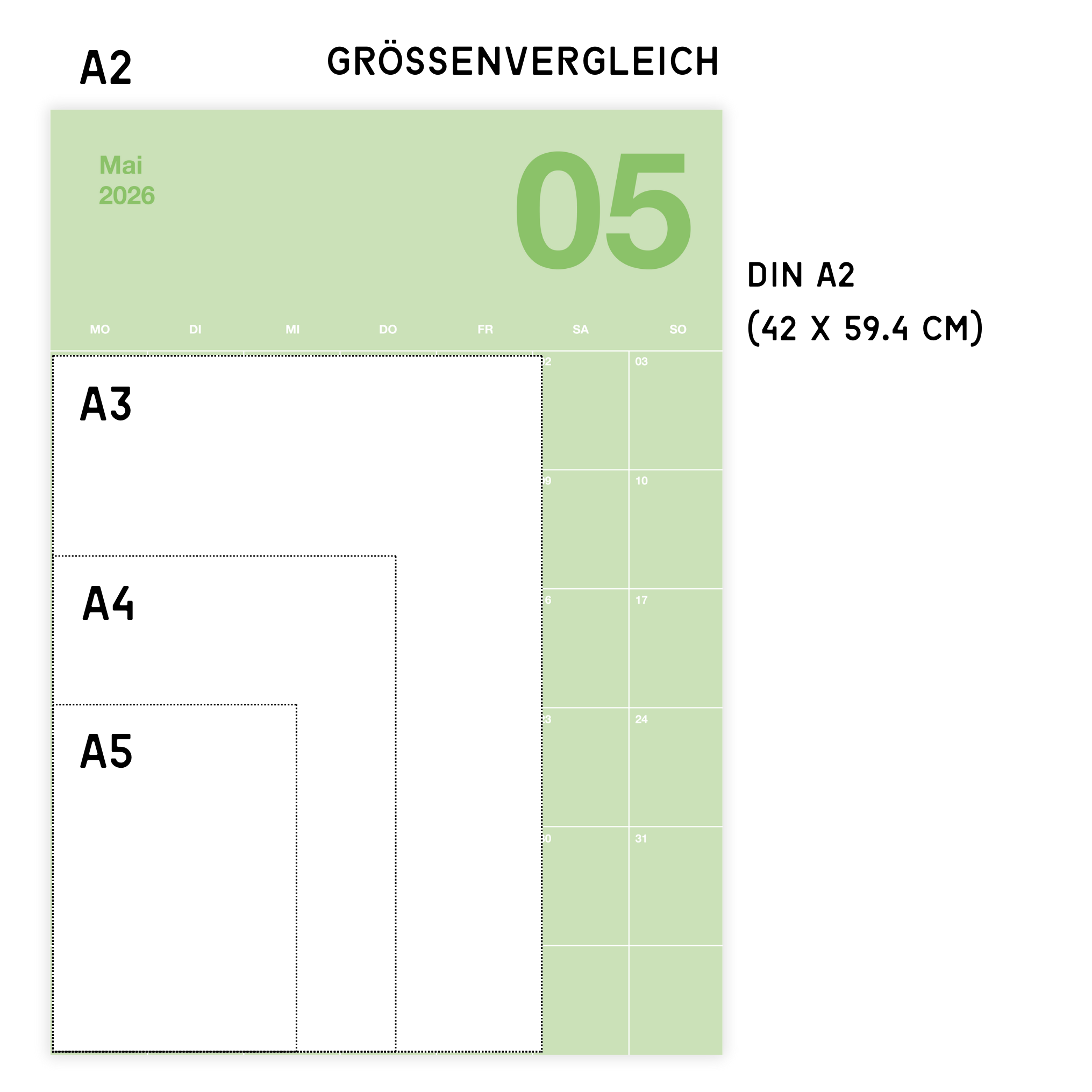 A2 Bunter Design Wandkalender 2026 Pastell