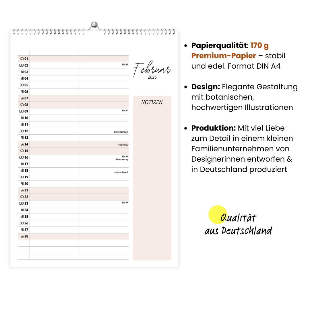 A4 Wandkalender 2 Spalten COZY 2026