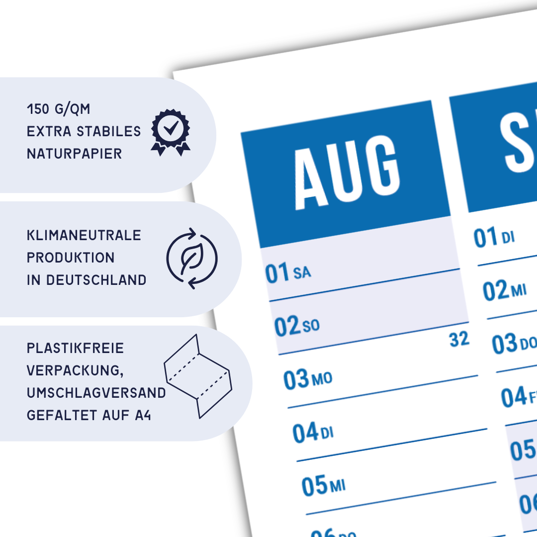 Schuljahresplaner 2026/2027 A1 Blau – Wandkalender mit Ferien