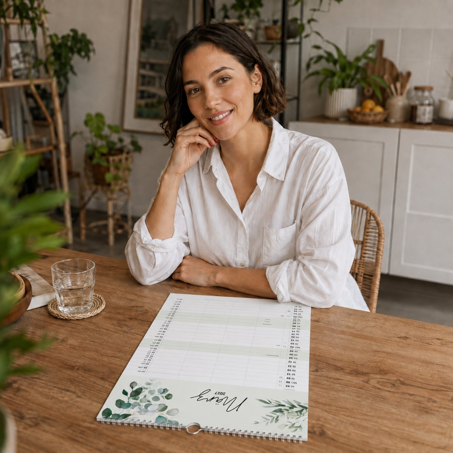 A3 Familienplaner 5 Spalten Green, 2027 botanisch