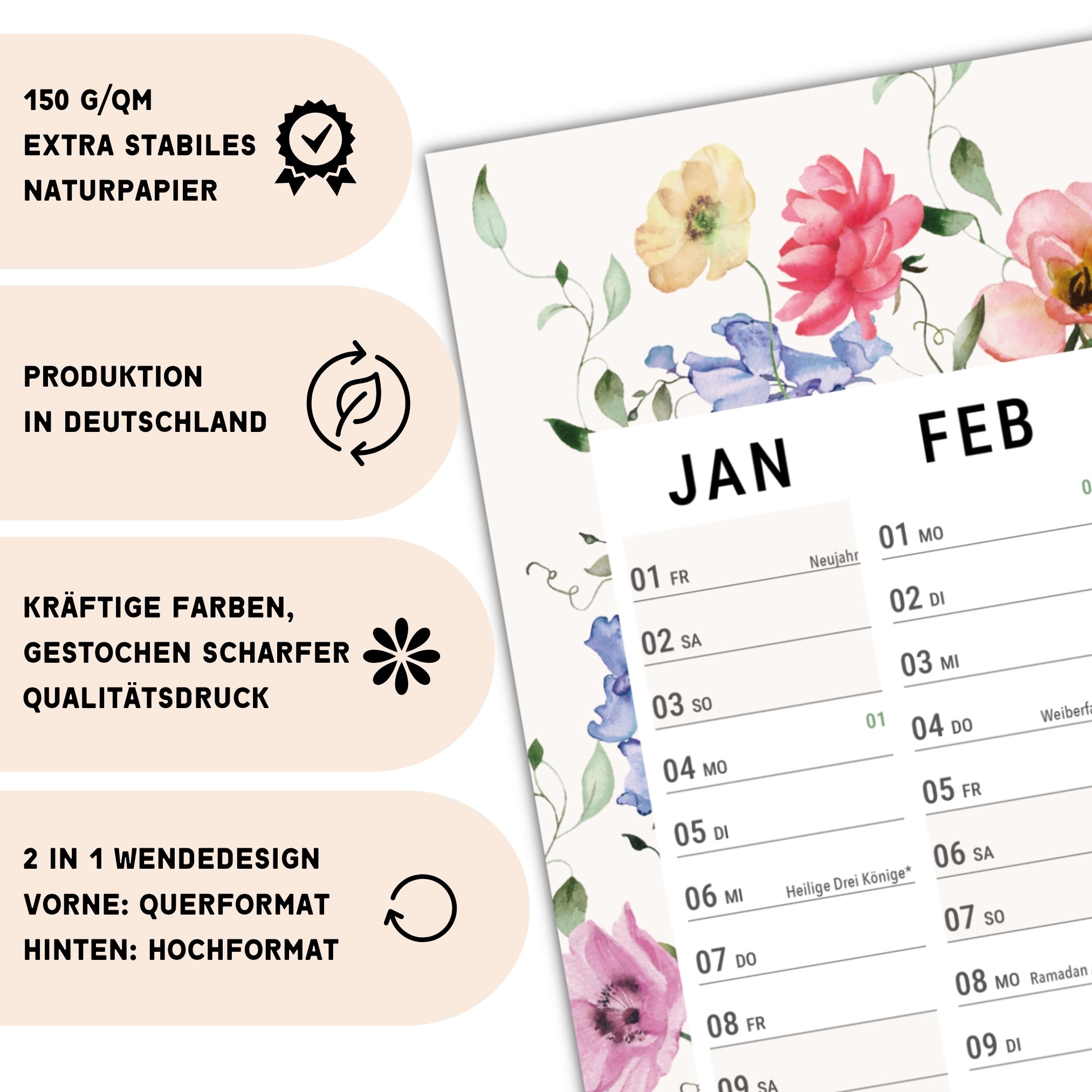 A2 Wandplaner 2027 Wildblumen gefaltet Querformat/Hochformat