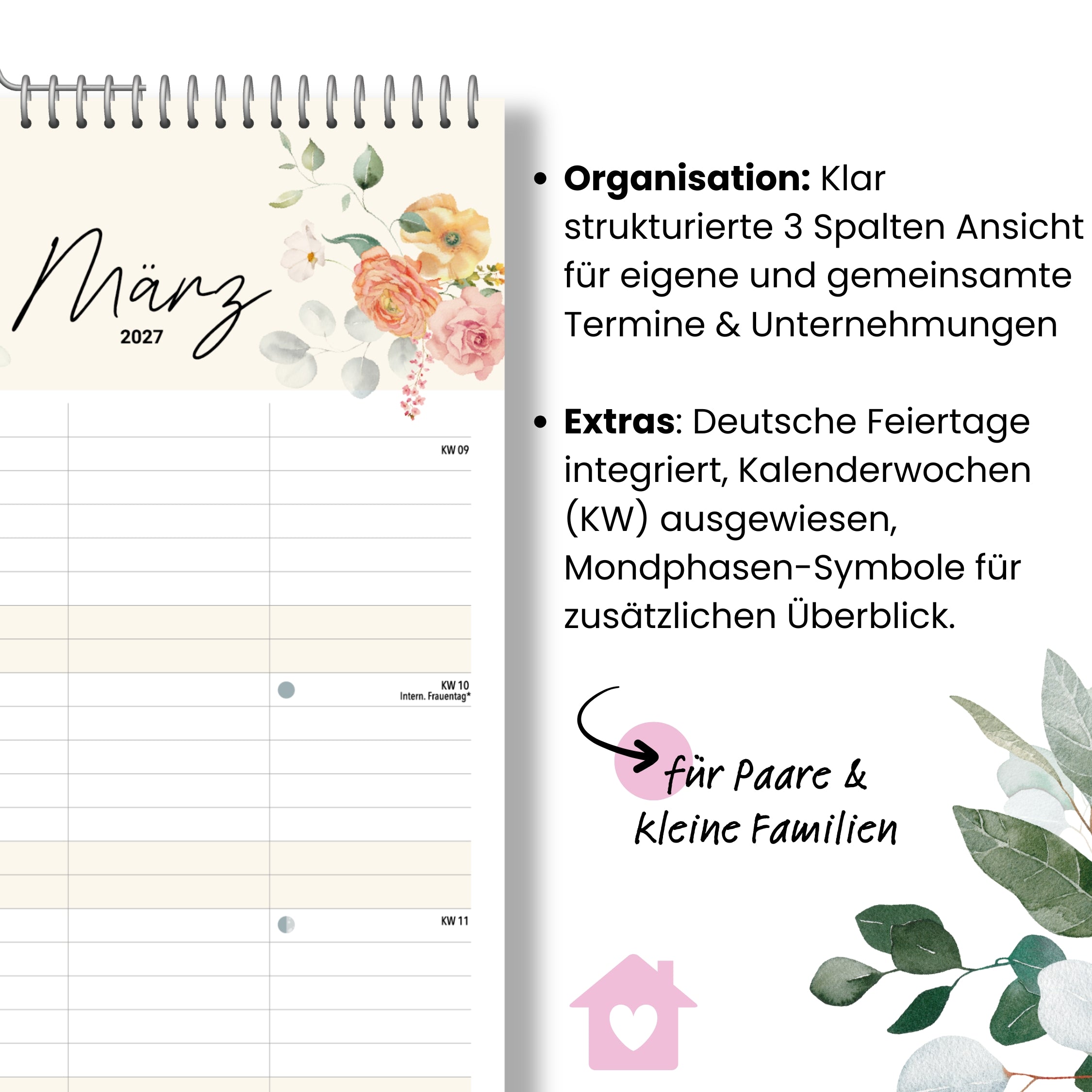 Paarplaner 3 Spalten 2027 Wildblumen