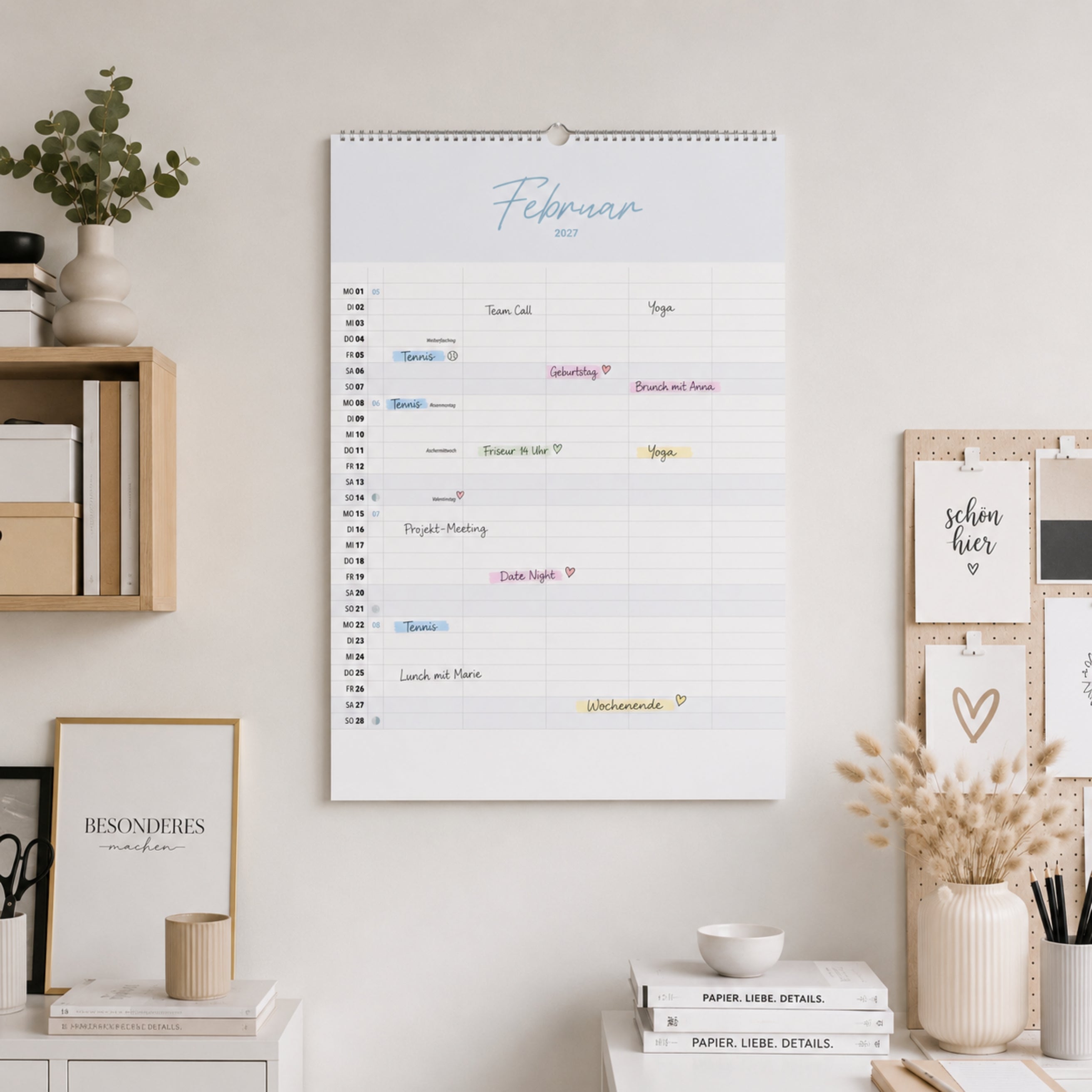 A3 Familienplaner Cozy 5 Spalten 2027 minimalistisch