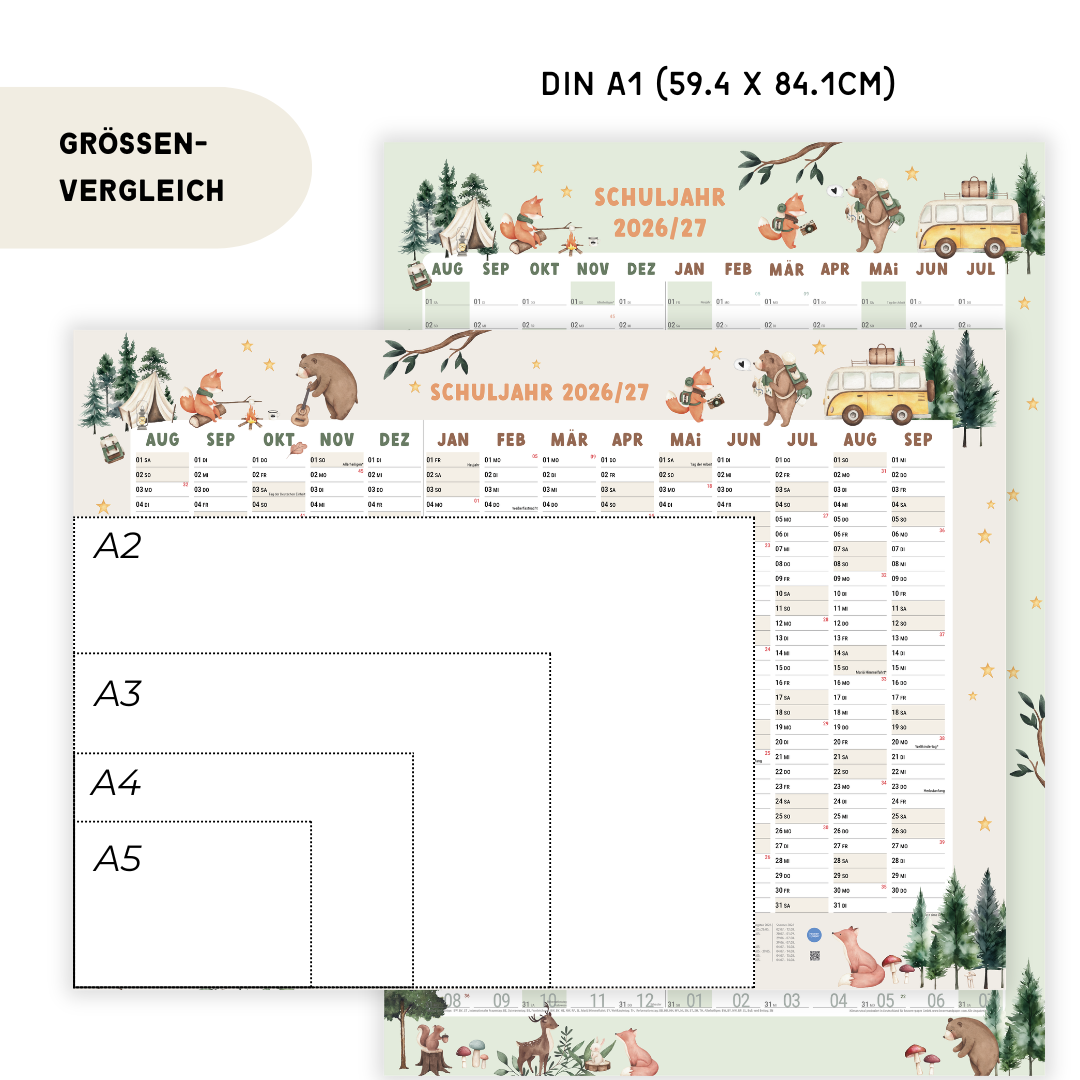 Schuljahresplaner 2026/2027 A1 Waldtiere – Familienkalender
