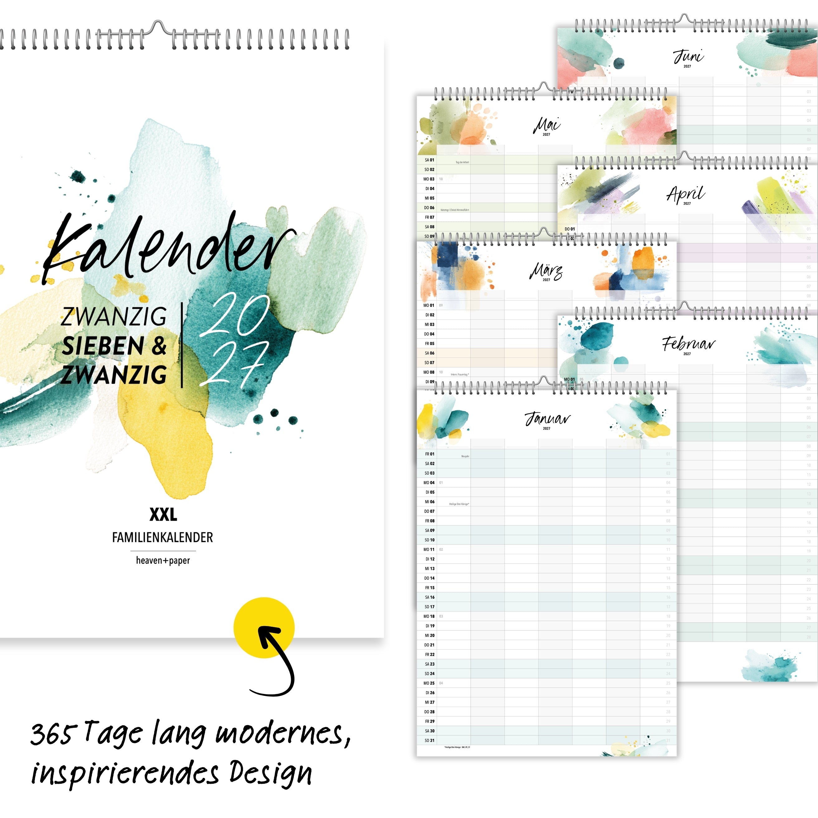 Familienkalender 7 Spalten XXL Splash 2027 Kunstkalender