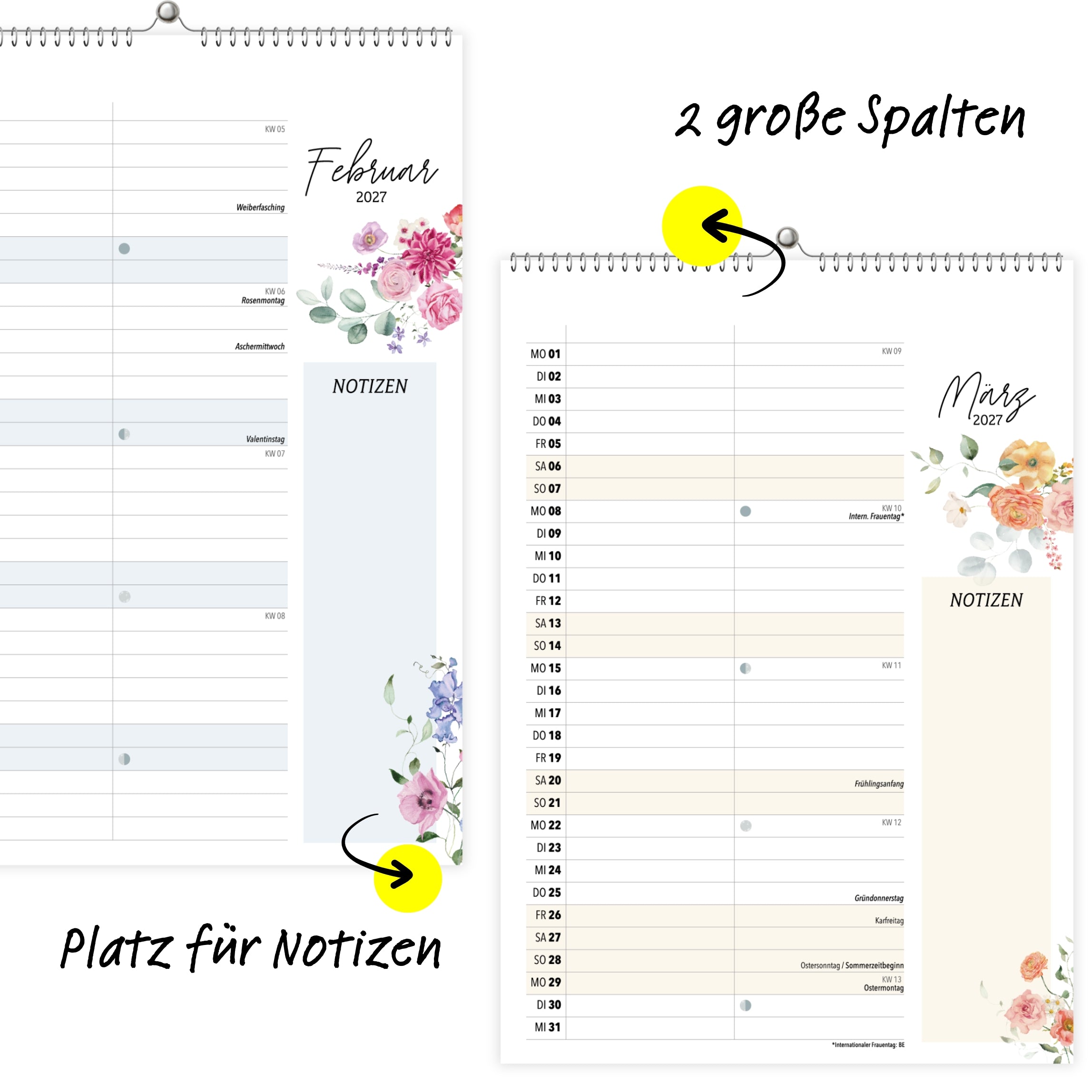 Wandkalender 2 Spalten A4 Wildblumen 2027