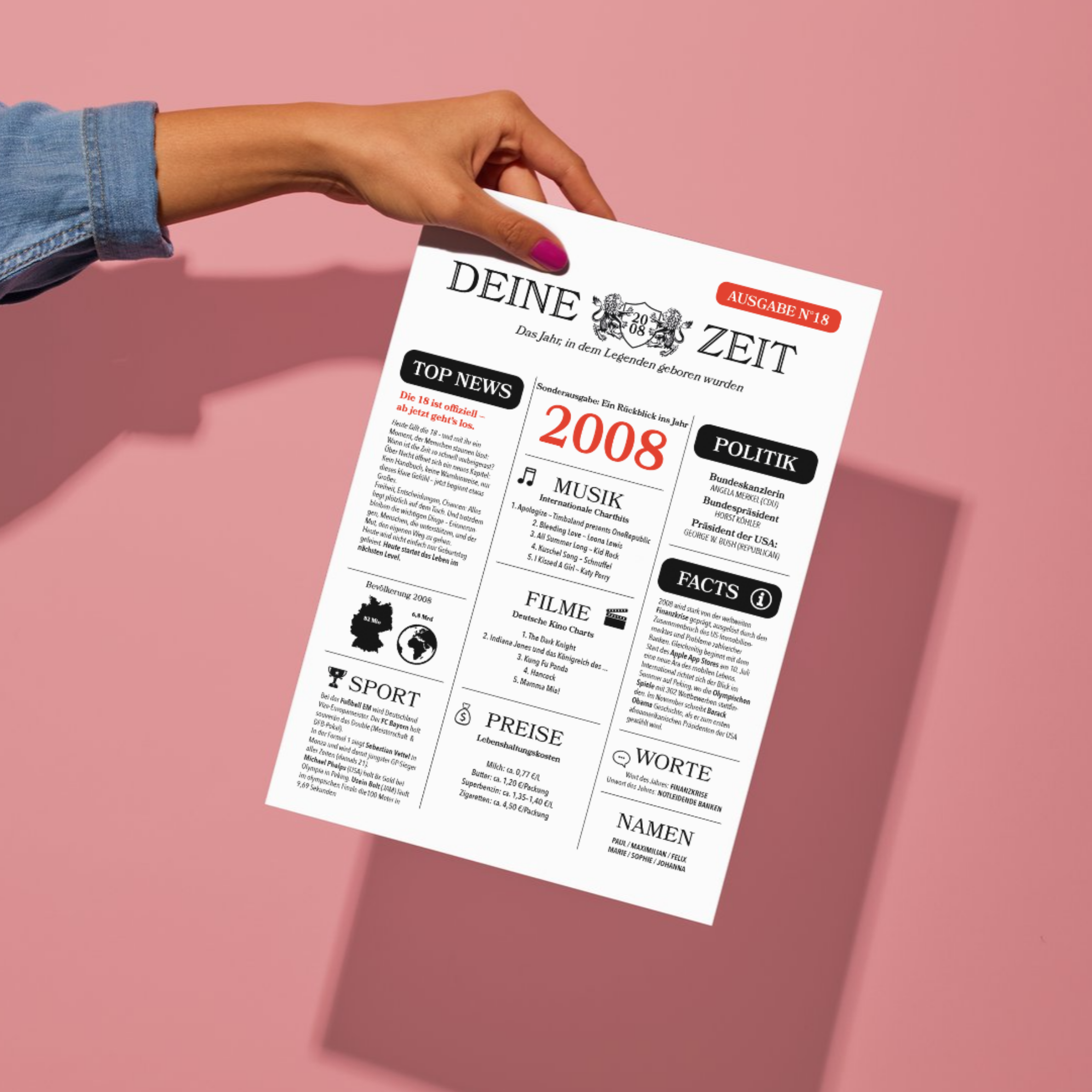 18. Geburtstag Grusskarte A5 Zeitungsdesign