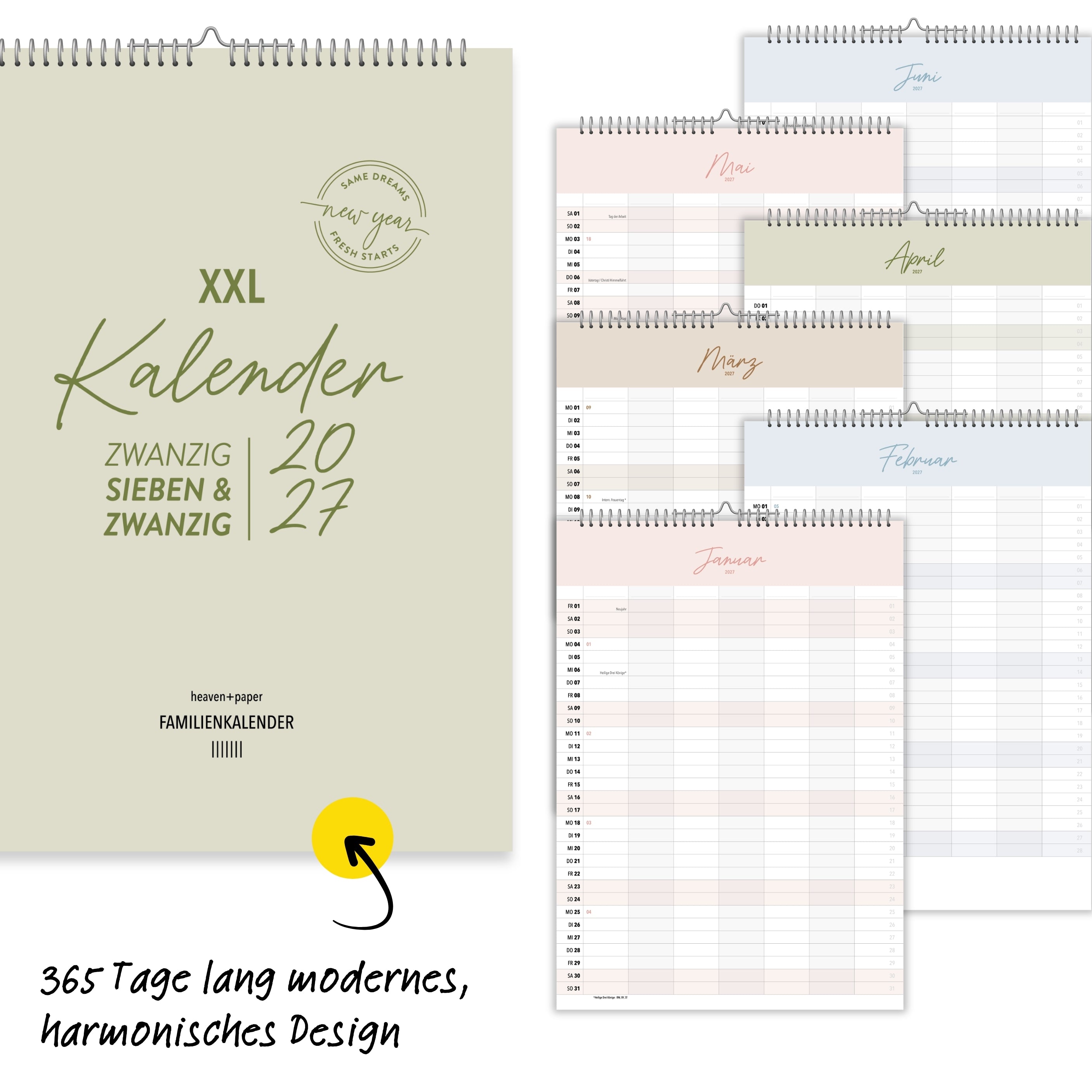 Familienkalender 7 Spalten XXL Cozy 2027 Minimalistisch