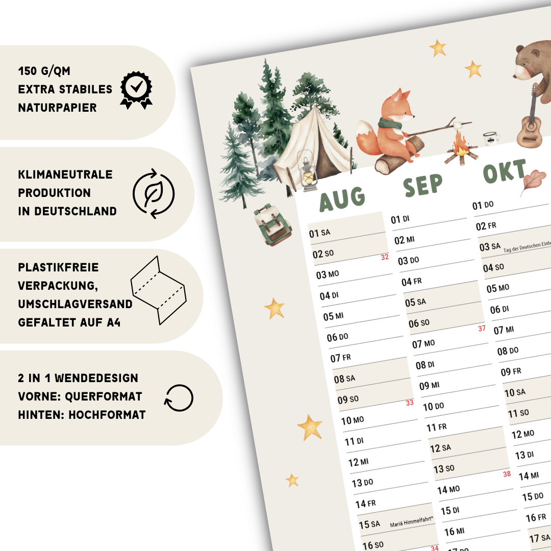Schuljahresplaner 2026/2027 A1 Waldtiere – Familienkalender