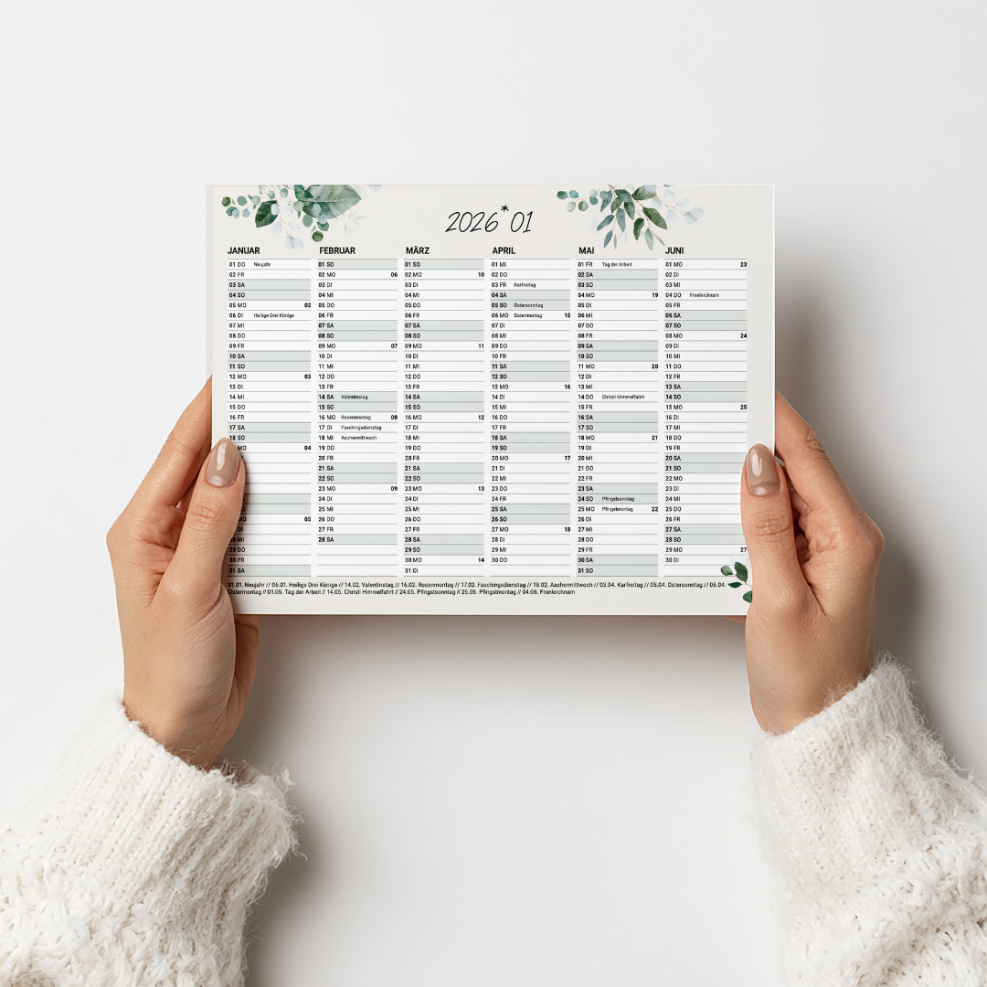 heaven+paper® Kalender Set 2026 Greenery XL 5-teilig