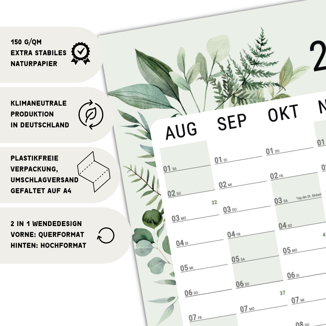 Schuljahresplaner 2026/2027 A1 Greenery – Wandkalender botanisch