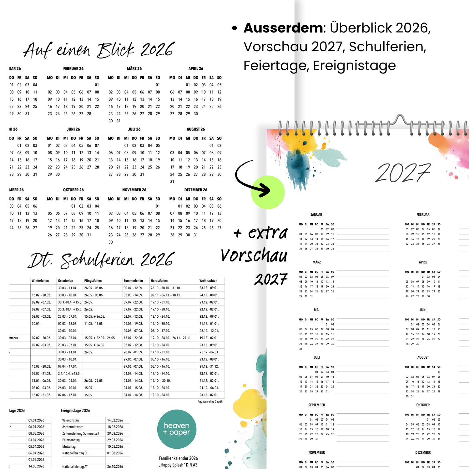 A3 Familienplaner HAPPY SPLASH 5 Spalten 2026 Kunst