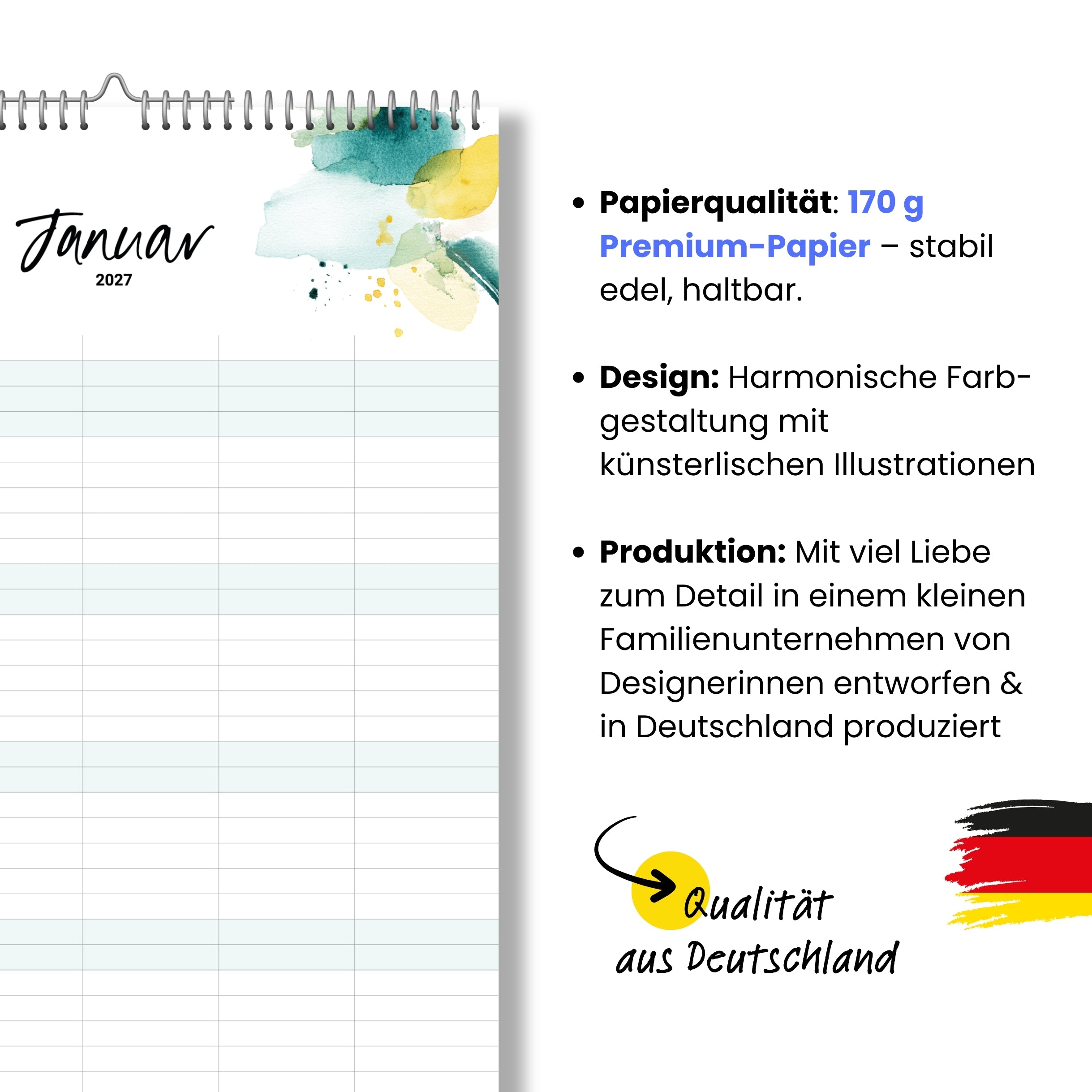 A3 Familienplaner Splash 5 Spalten 2027 Kunstkalender