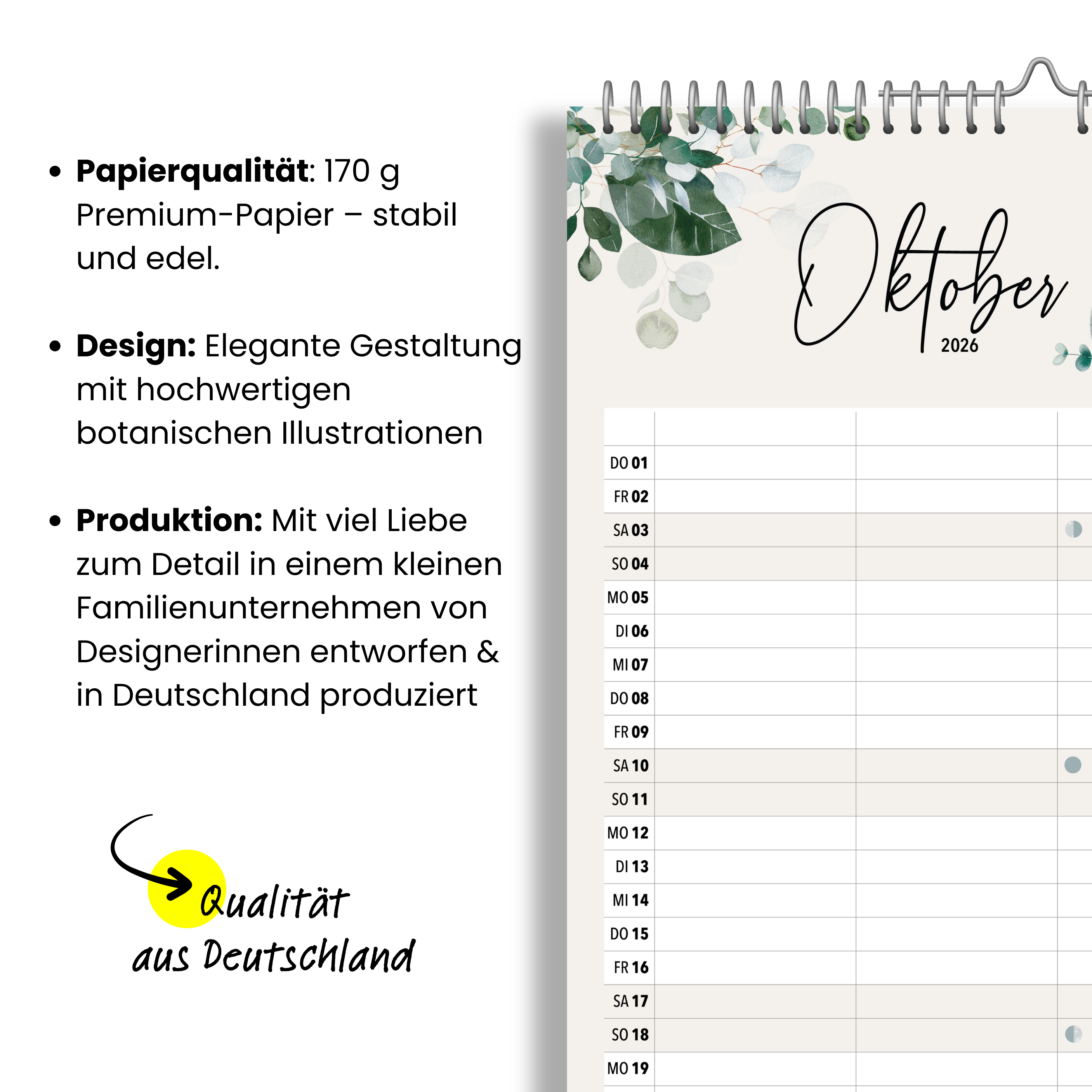 Paarplaner GREENERY 3 Spalten 2026 botanisch