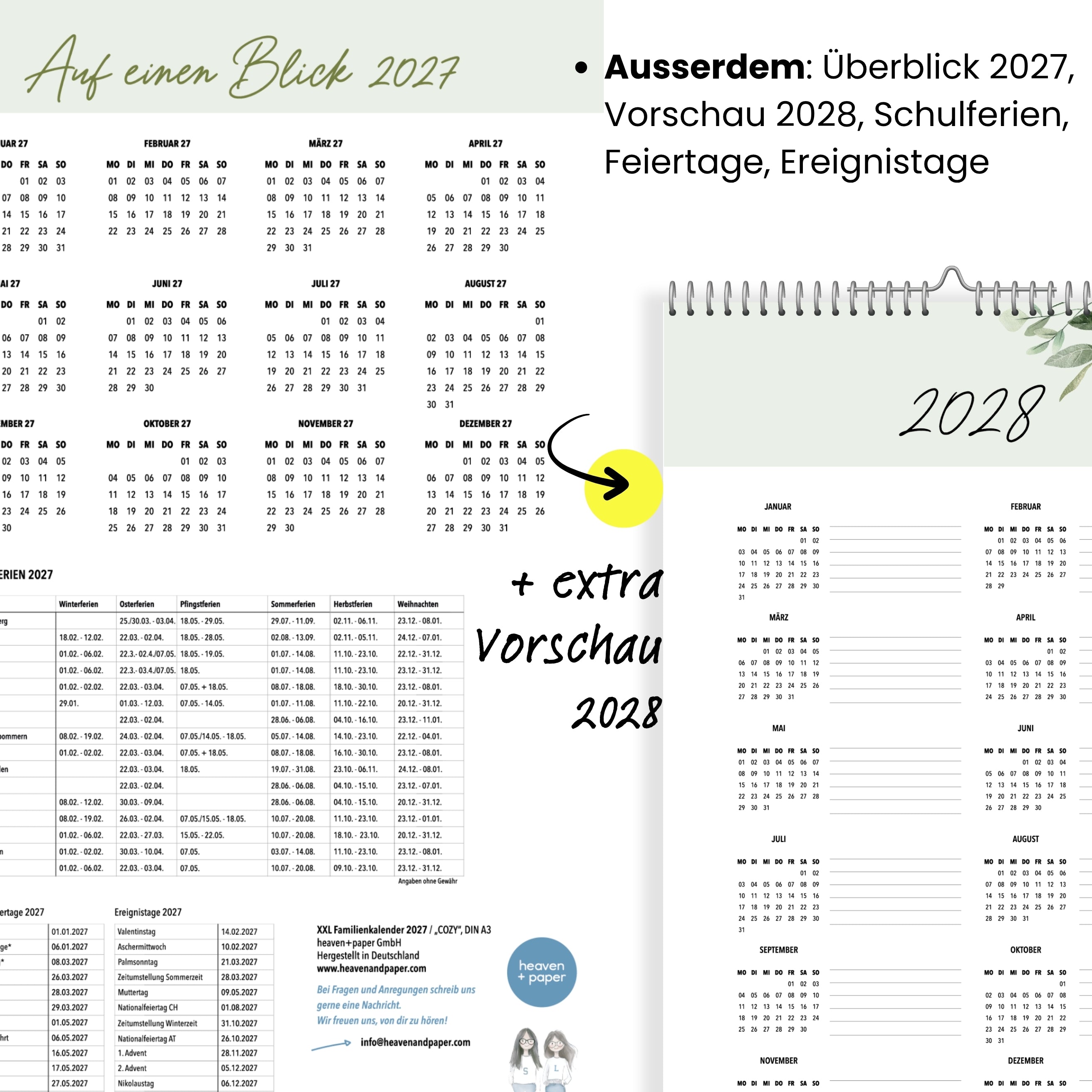 Familienkalender 7 Spalten XXL Green 2027 Botanisch