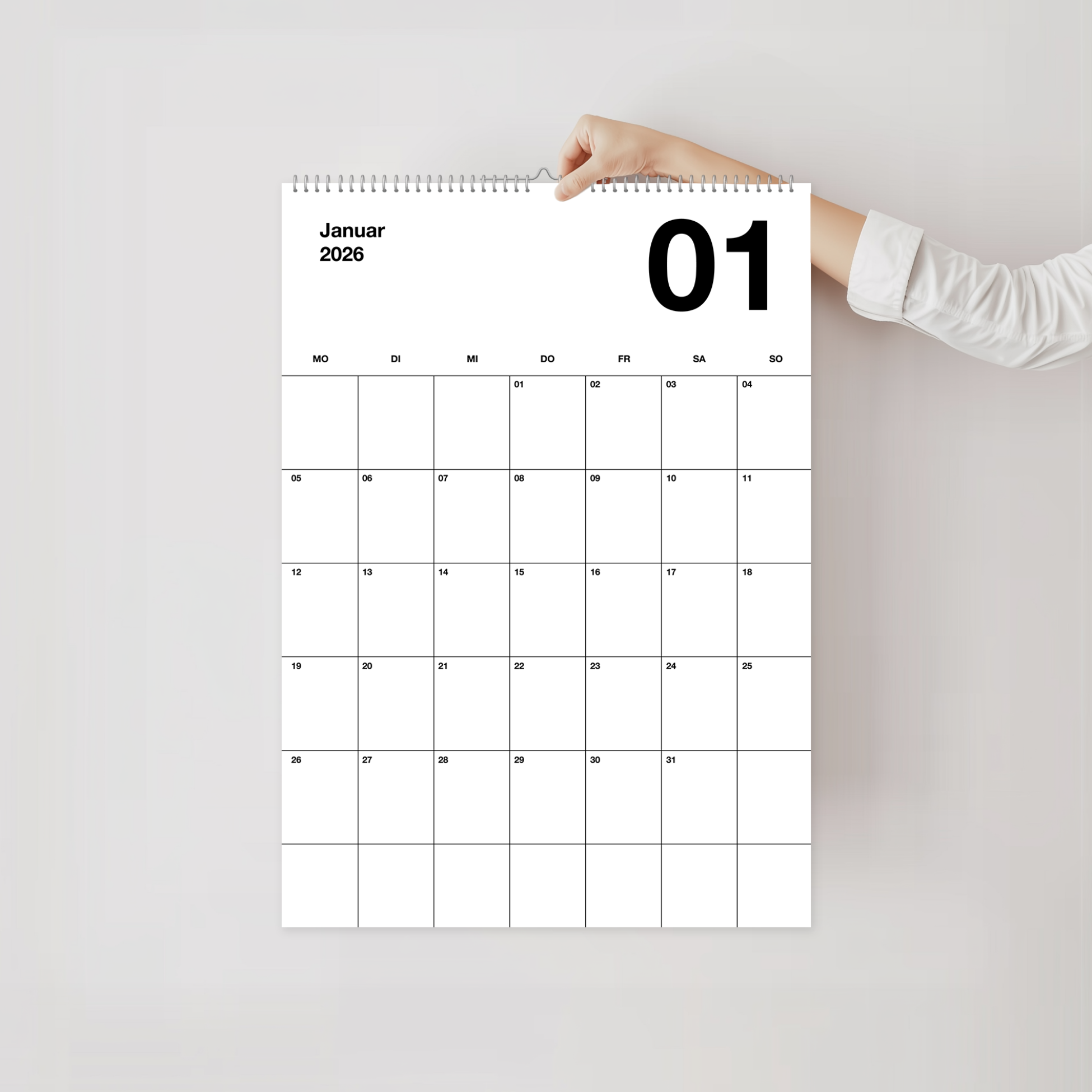 A3 Minimalistischer Design Wandkalender 2026 Black