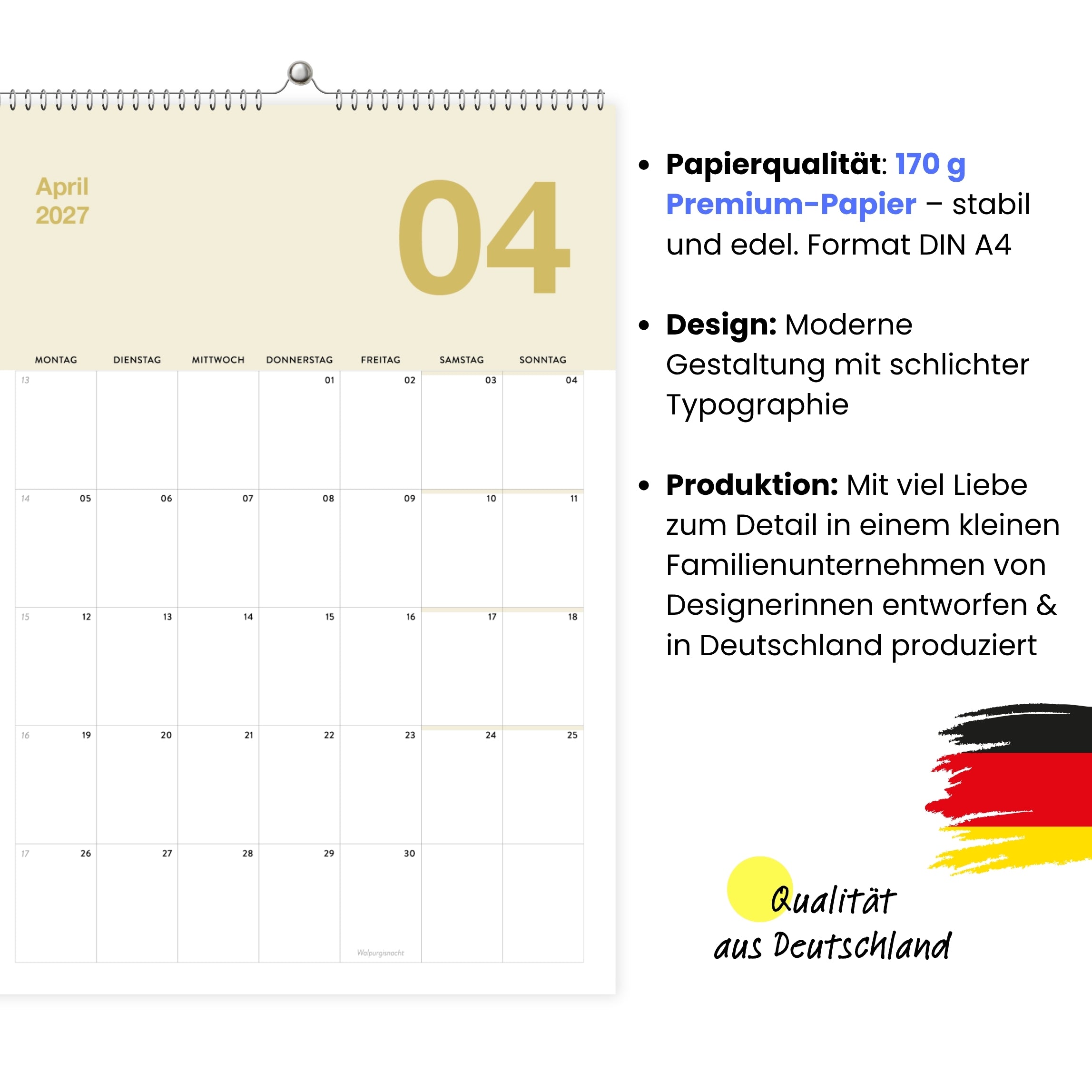 A4 Wandkalender 2027 Essential Hochformat