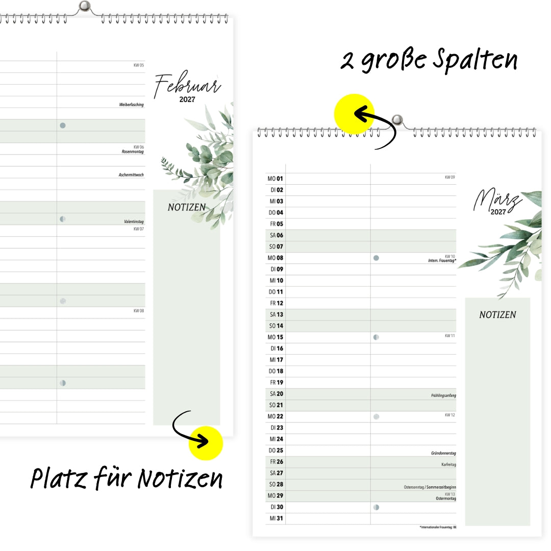 Wandkalender 2 Spalten A4 Green 2027