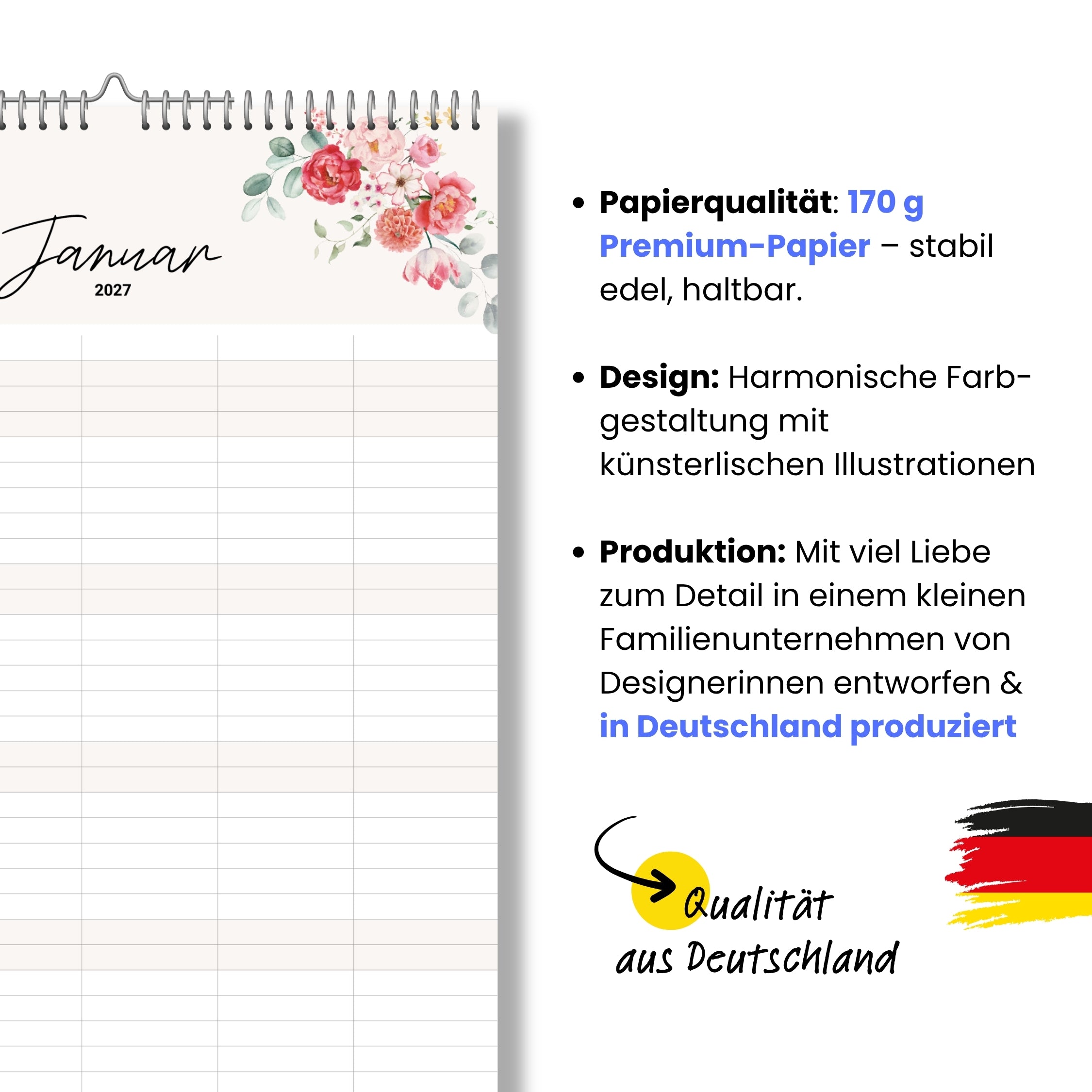 A3 Familienplaner Wildblumen 5 Spalten 2027