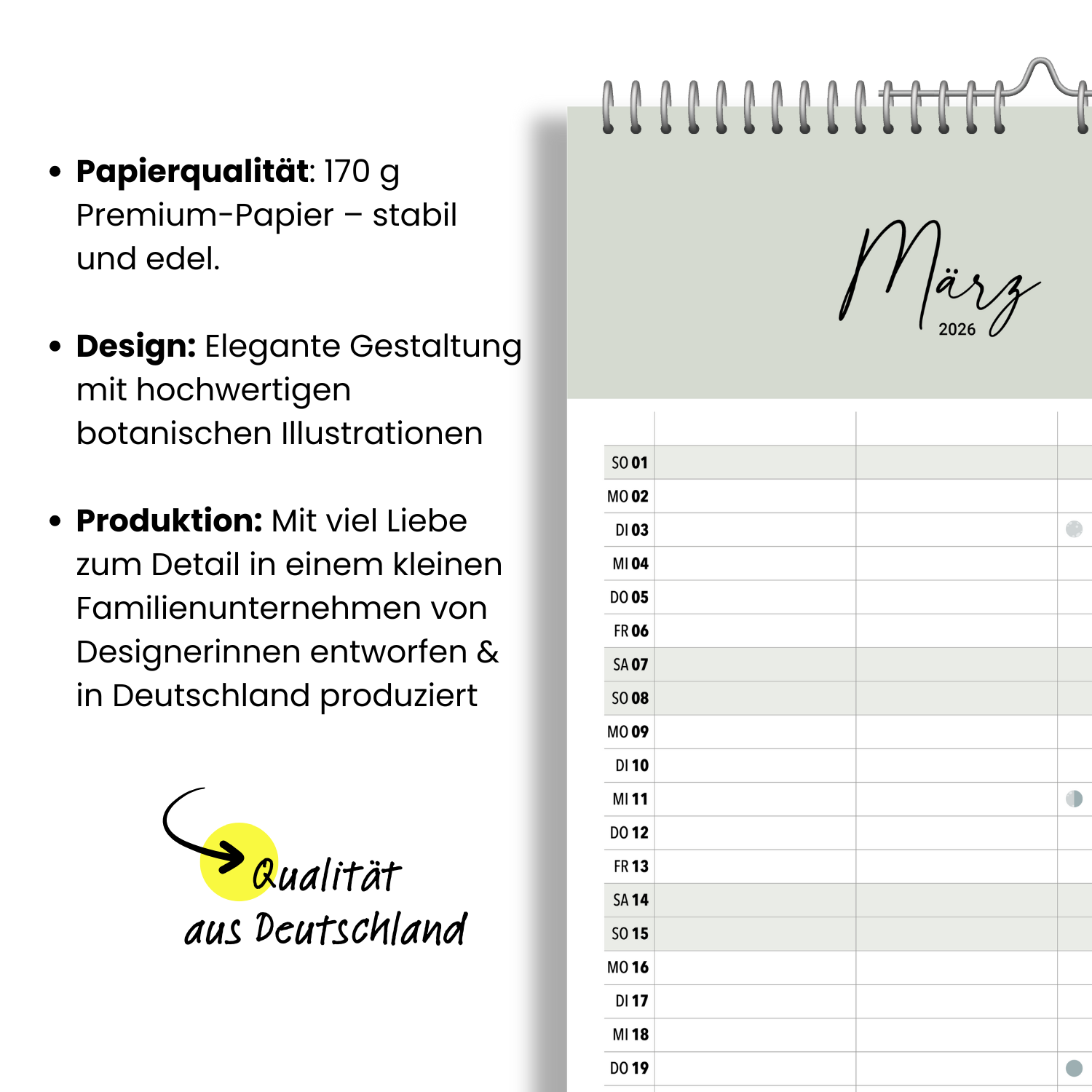 Paarplaner COZY 3 Spalten 2026 minimalistisch